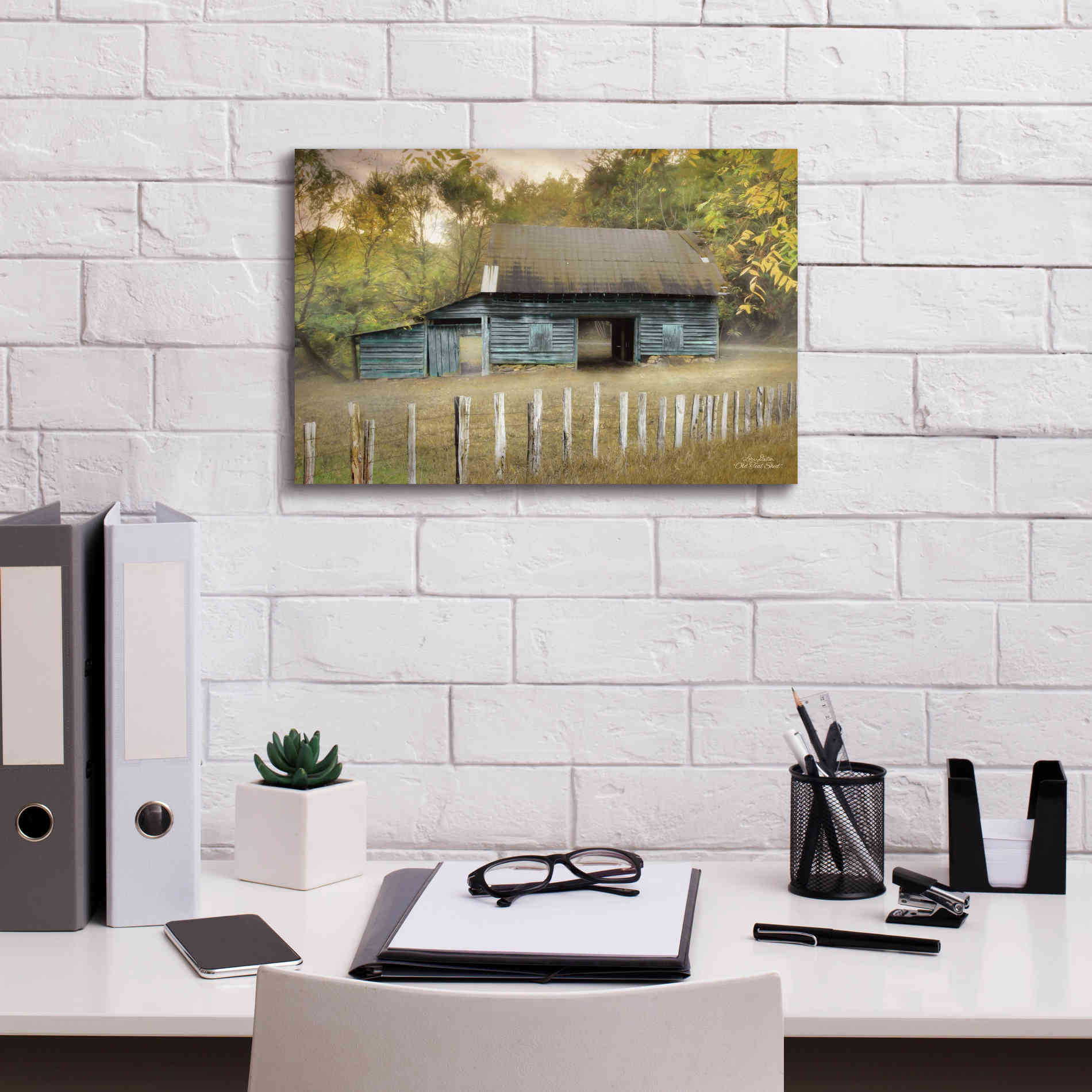 'Old Teal Shed' by Lori Deiter, Canvas Wall Art,18 x 12