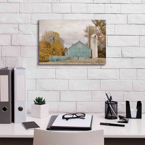 Image of 'Teal Barn and Silo' by Lori Deiter, Canvas Wall Art,18 x 12
