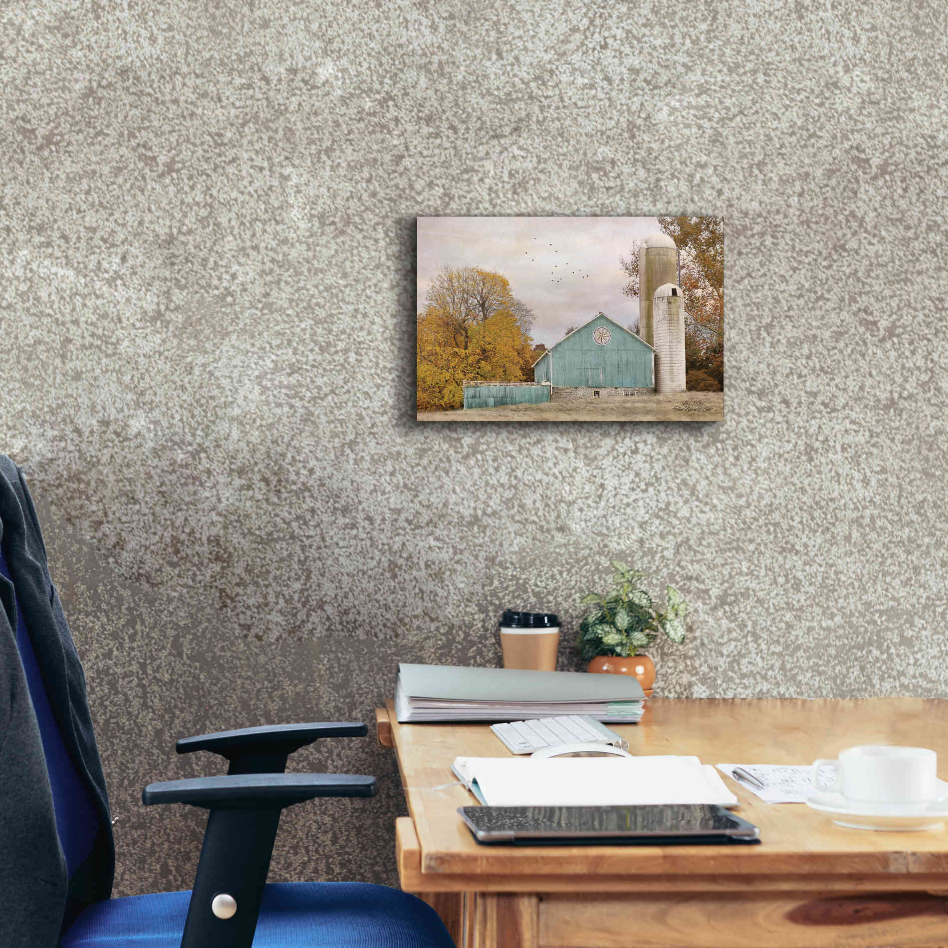 'Teal Barn and Silo' by Lori Deiter, Canvas Wall Art,18 x 12