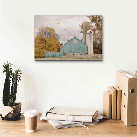 Image of 'Teal Barn and Silo' by Lori Deiter, Canvas Wall Art,18 x 12
