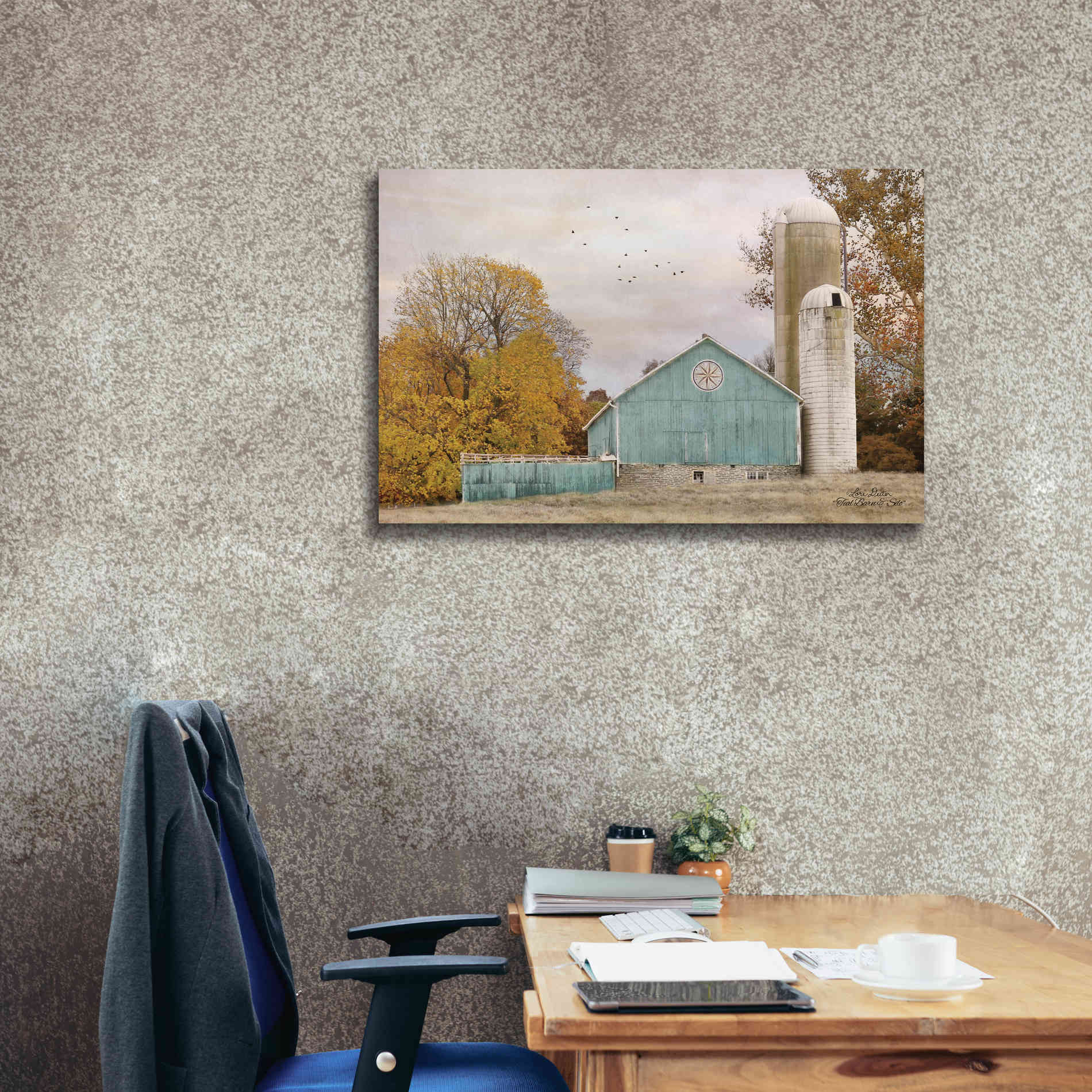 'Teal Barn and Silo' by Lori Deiter, Canvas Wall Art,40 x 26