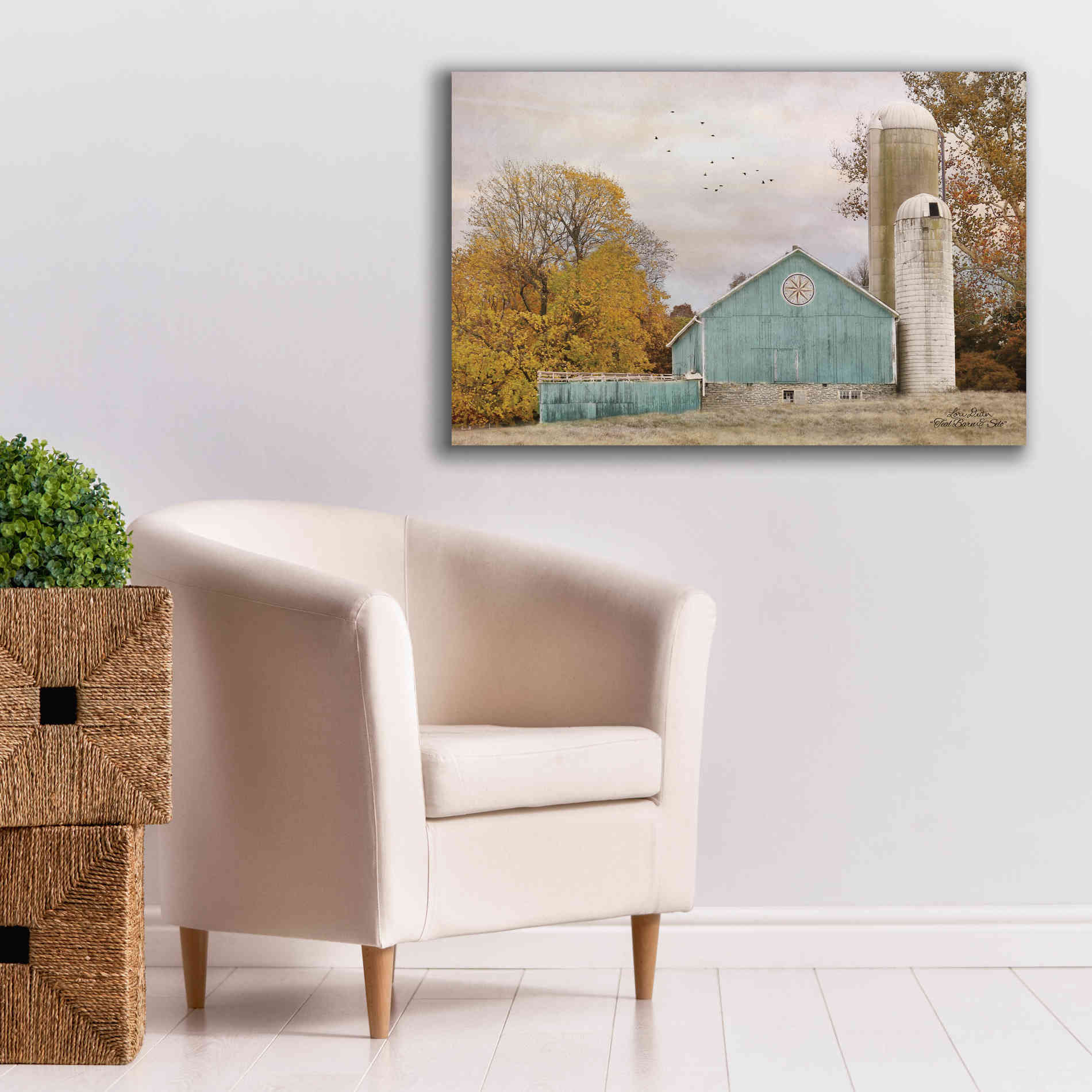 'Teal Barn and Silo' by Lori Deiter, Canvas Wall Art,40 x 26