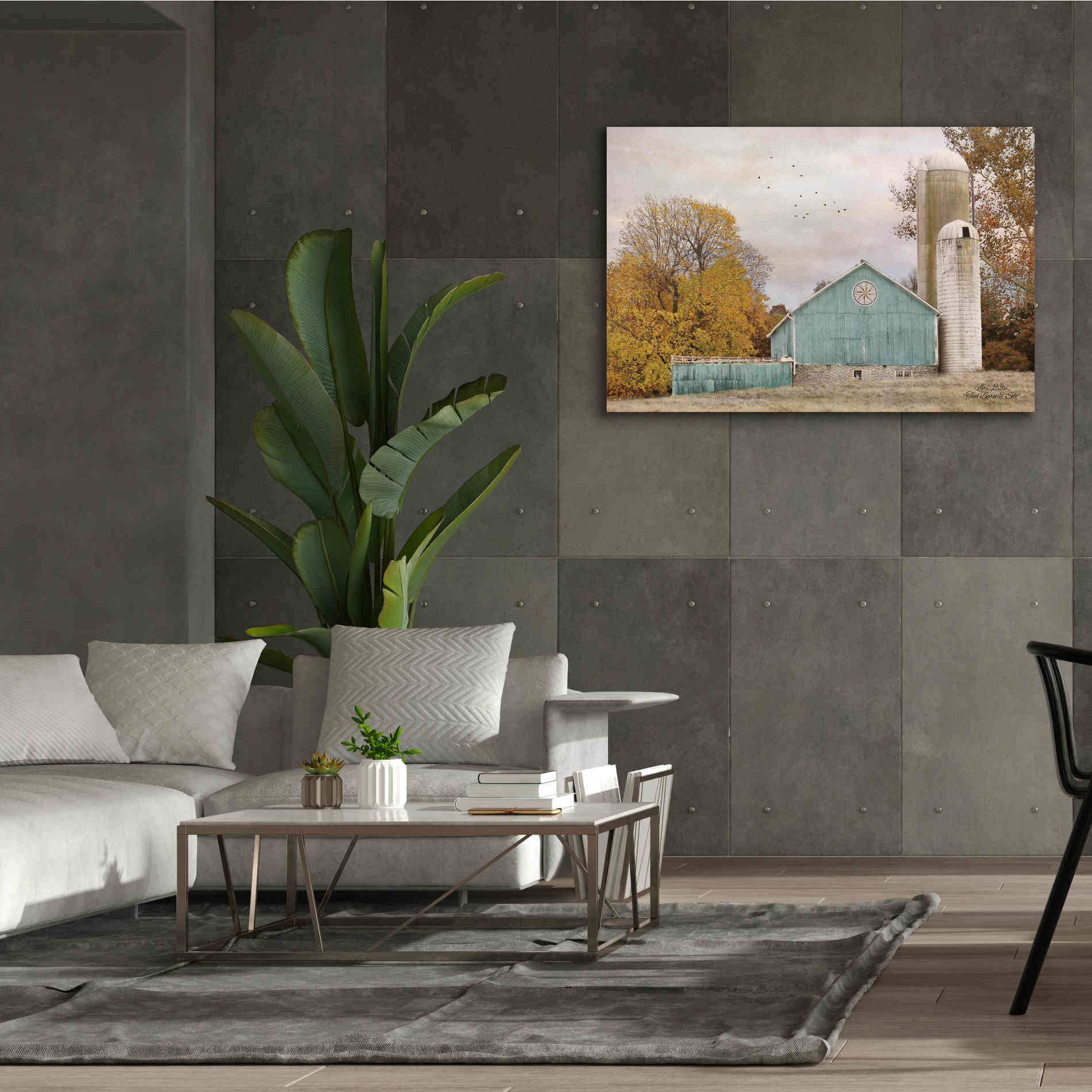 'Teal Barn and Silo' by Lori Deiter, Canvas Wall Art,60 x 40