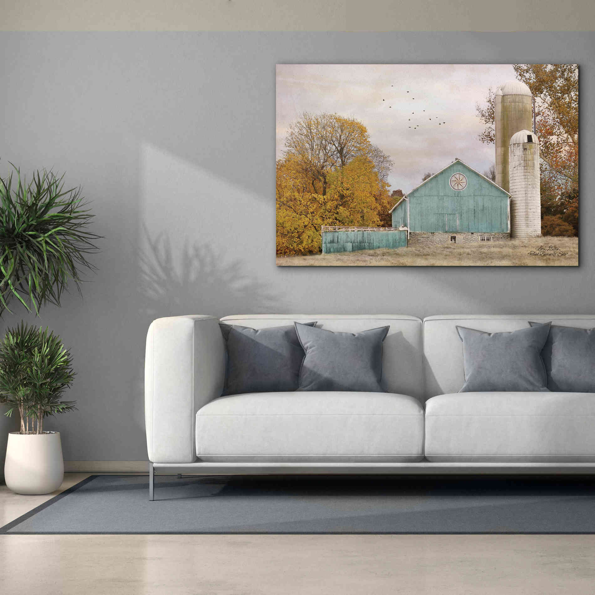 'Teal Barn and Silo' by Lori Deiter, Canvas Wall Art,60 x 40