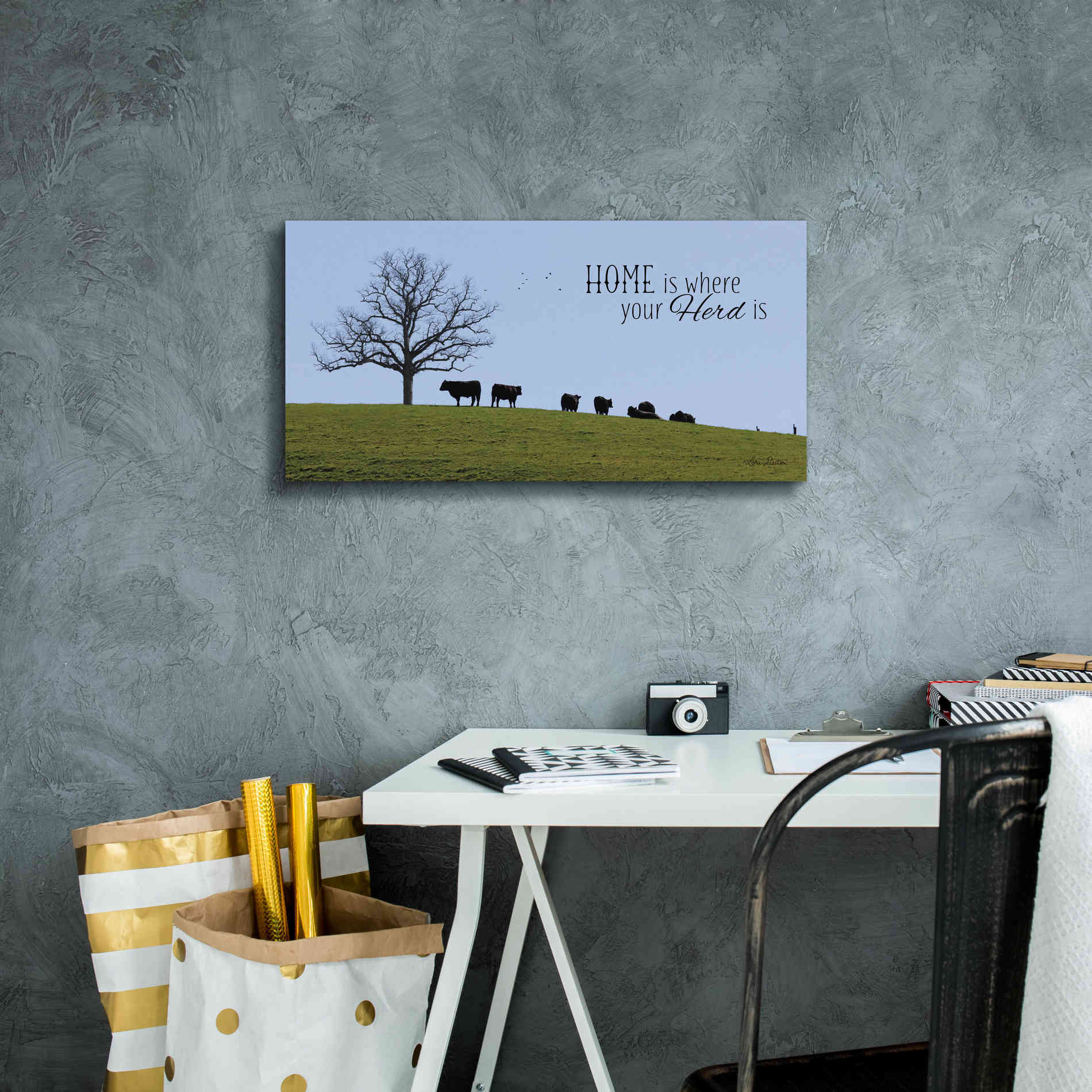 'Home Is Where Your Herd Is' by Lori Deiter, Canvas Wall Art,24 x 12