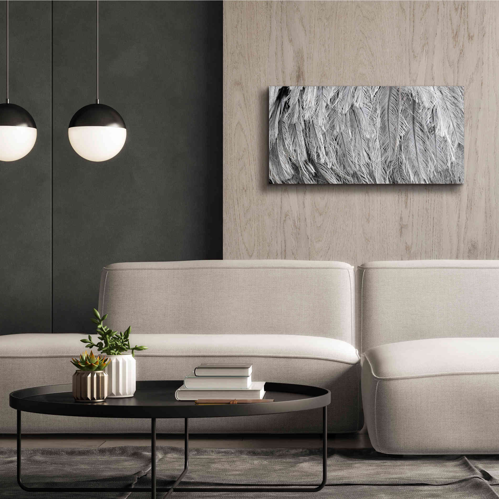 'Silver Feathers' by Lori Deiter, Canvas Wall Art,40 x 20