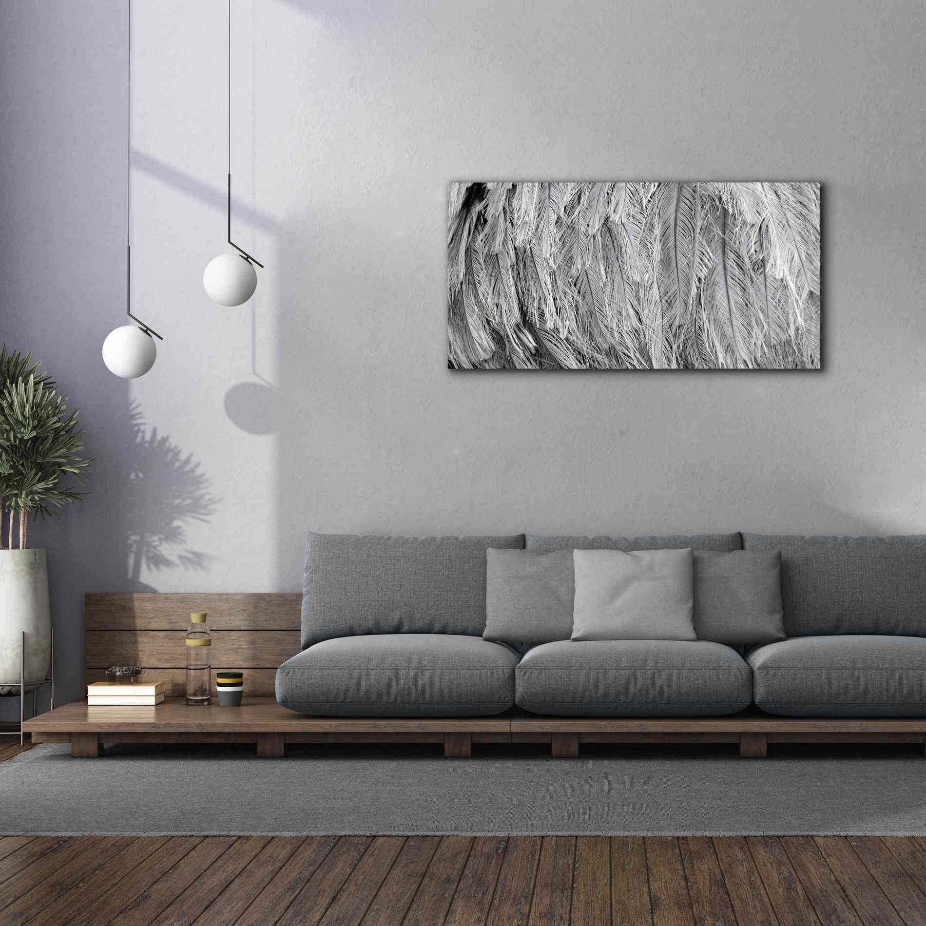 'Silver Feathers' by Lori Deiter, Canvas Wall Art,60 x 30