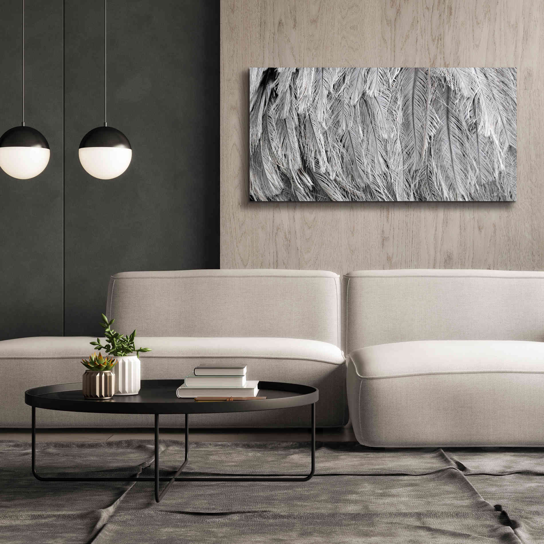 'Silver Feathers' by Lori Deiter, Canvas Wall Art,60 x 30