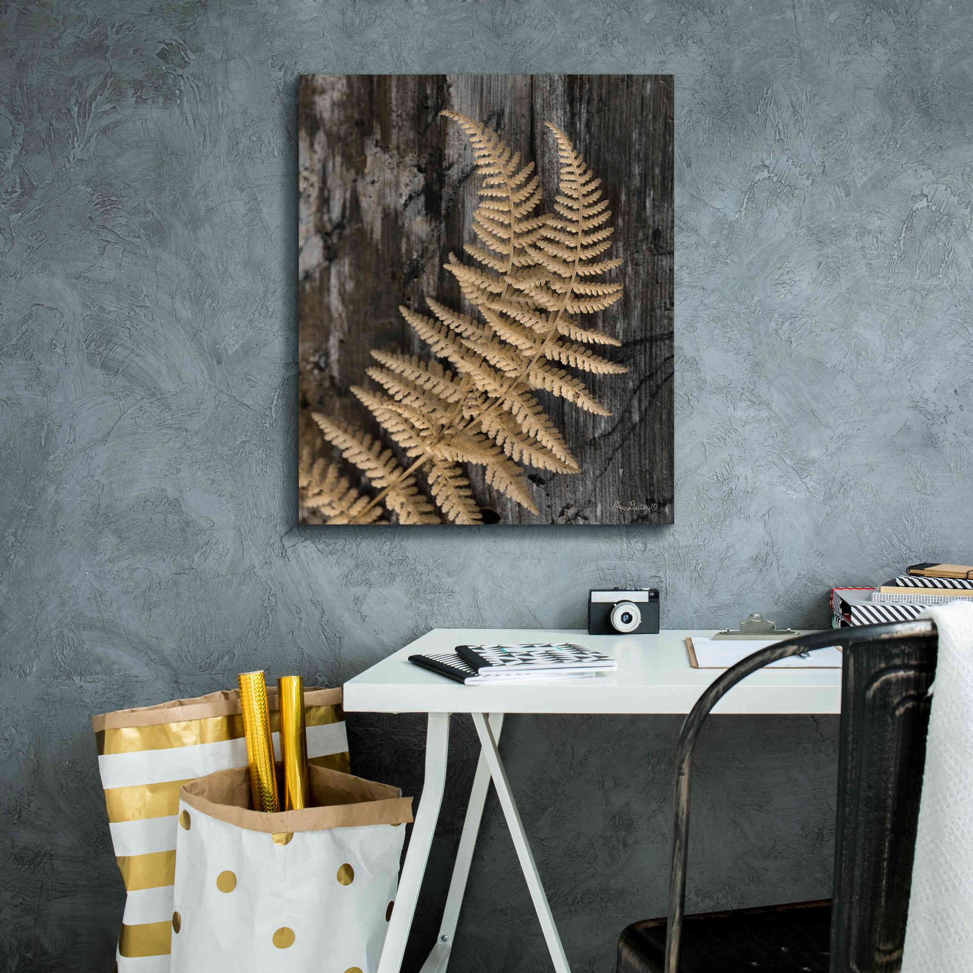 'Natural Gold Fern' by Lori Deiter, Canvas Wall Art,20 x 24