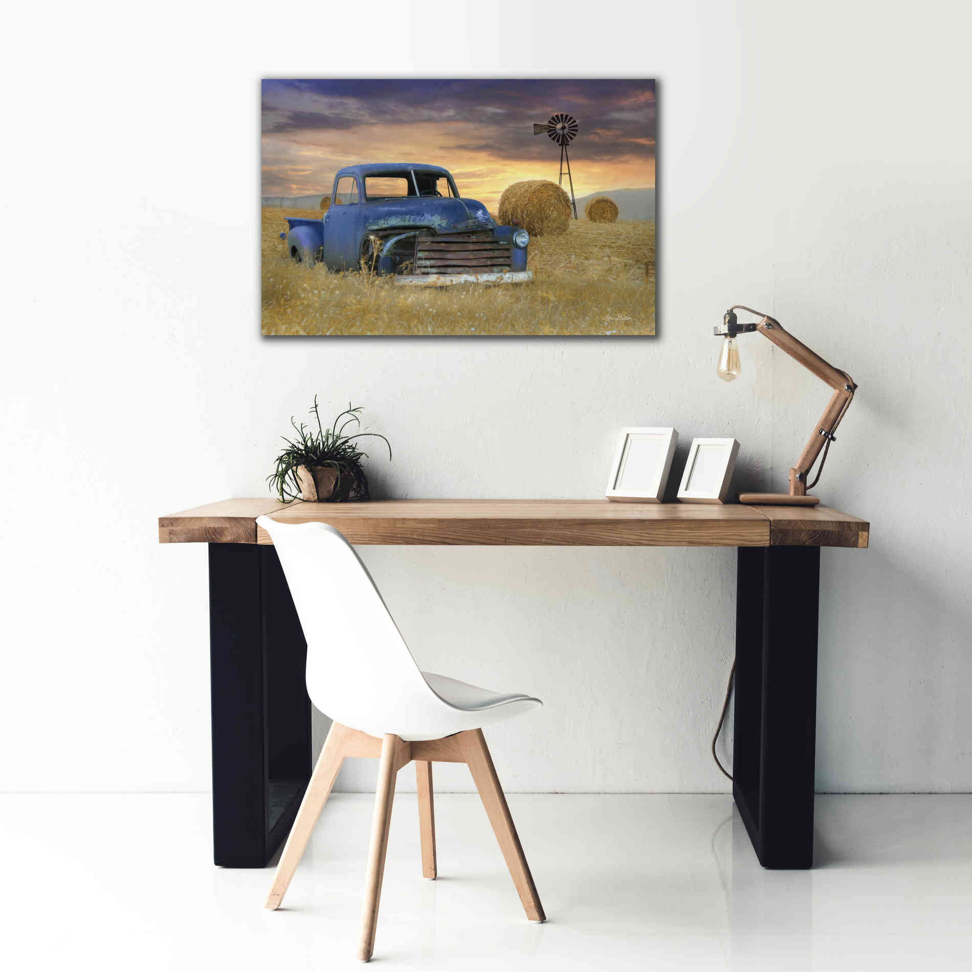 'Old Chevy with Windmill' by Lori Deiter, Canvas Wall Art,40 x 26