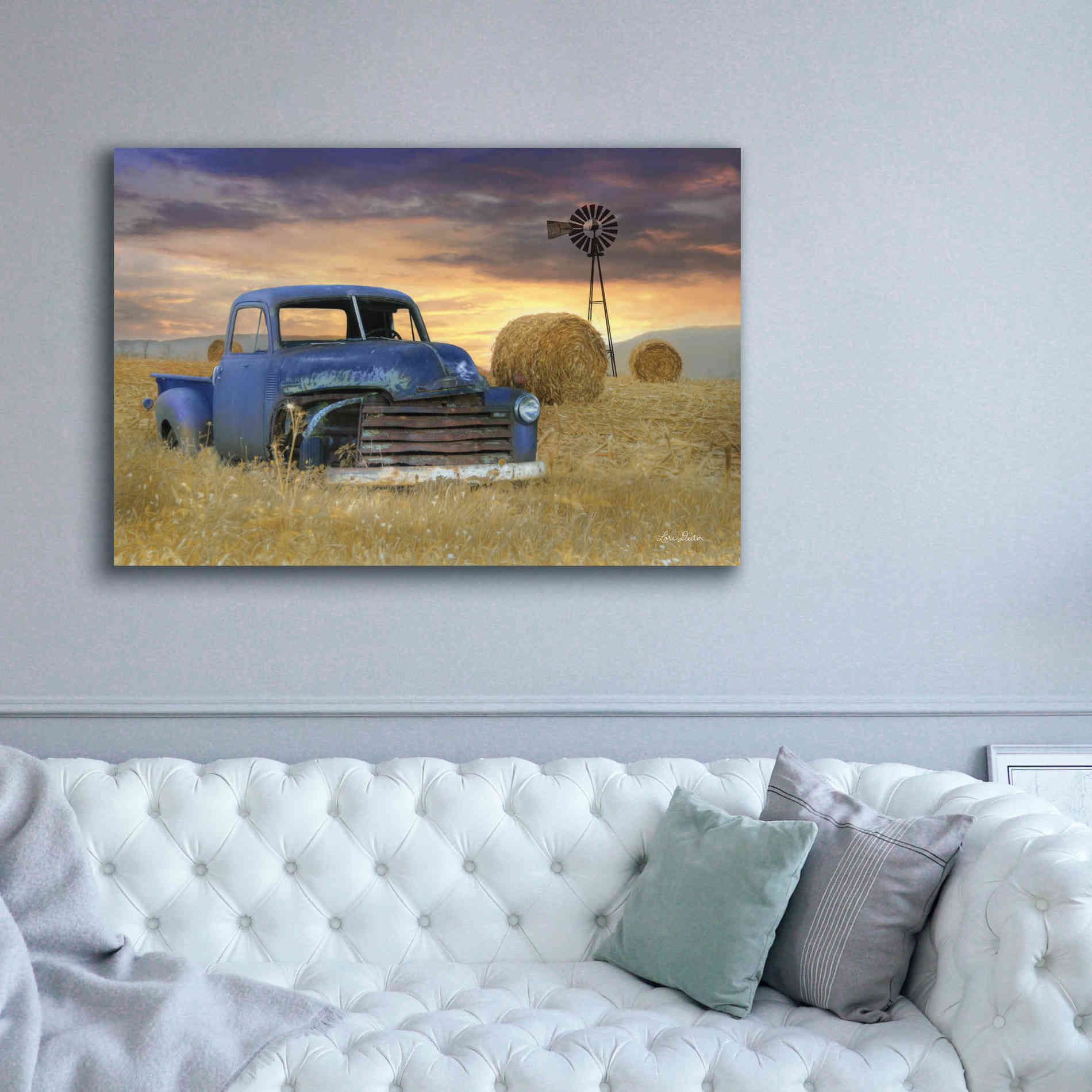 'Old Chevy with Windmill' by Lori Deiter, Canvas Wall Art,60 x 40