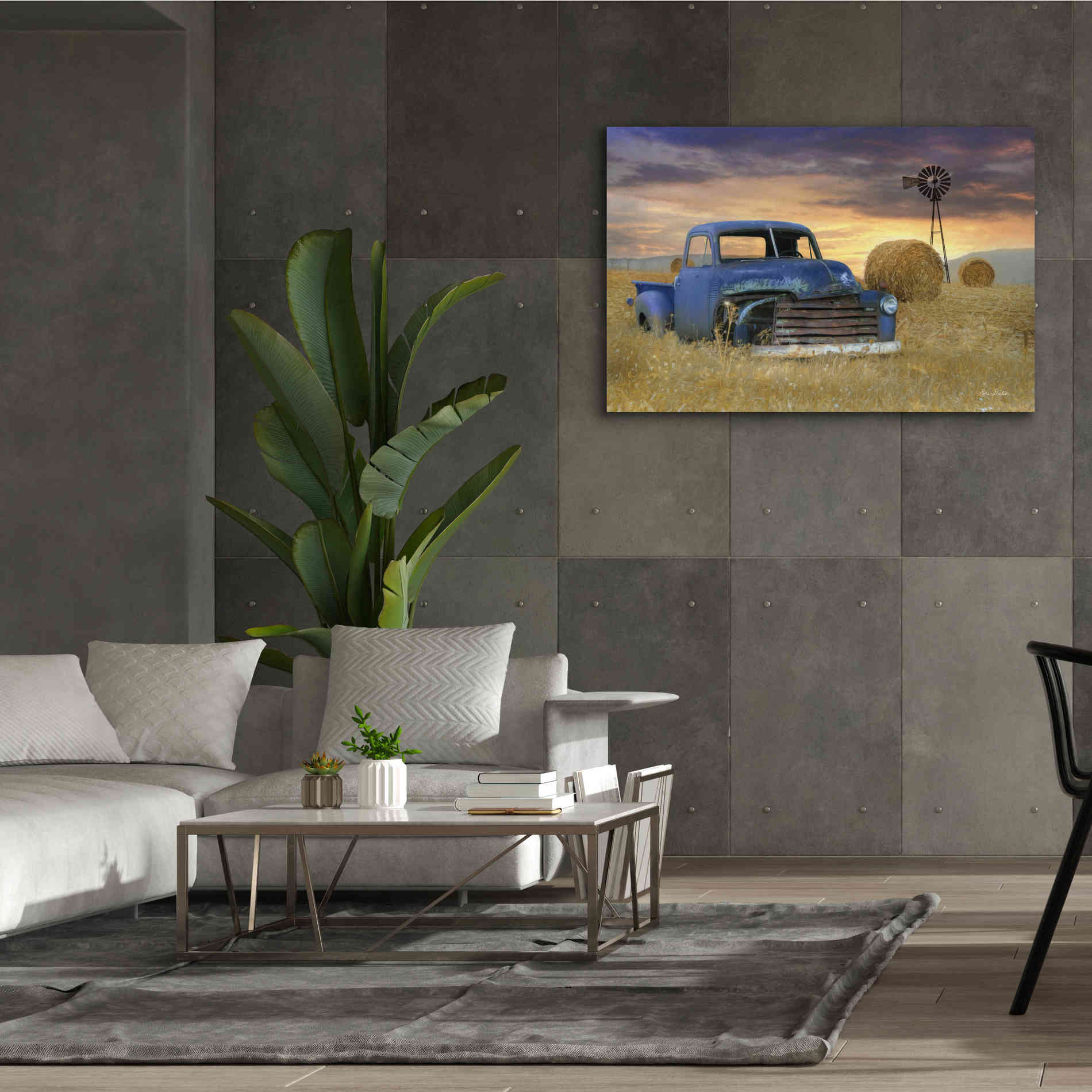 'Old Chevy with Windmill' by Lori Deiter, Canvas Wall Art,60 x 40