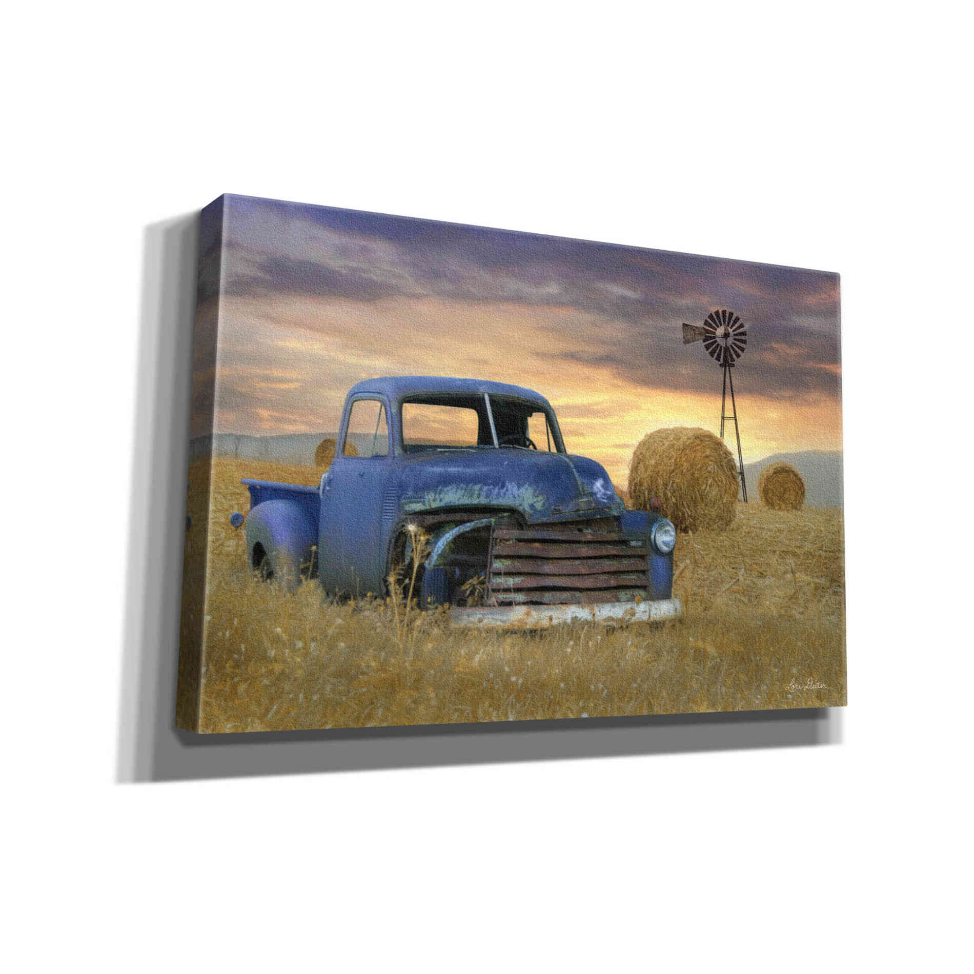 'Old Chevy with Windmill' by Lori Deiter, Canvas Wall Art