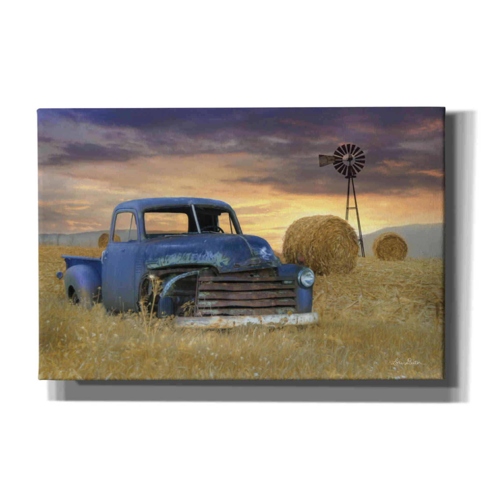 'Old Chevy with Windmill' by Lori Deiter, Canvas Wall Art