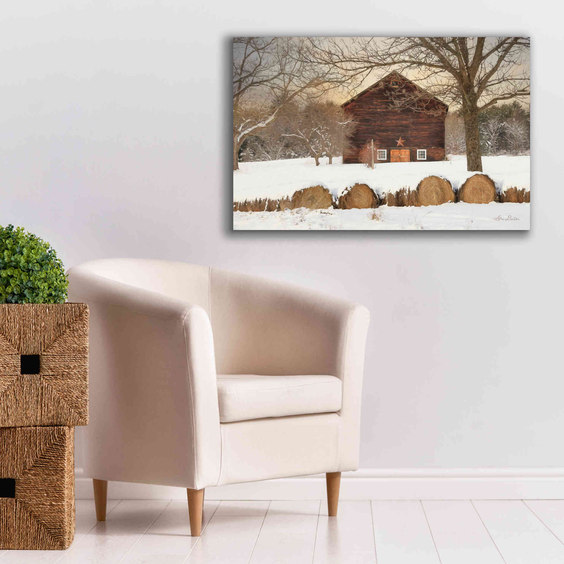'Snowy Vermont Barn' by Lori Deiter, Canvas Wall Art,40 x 26