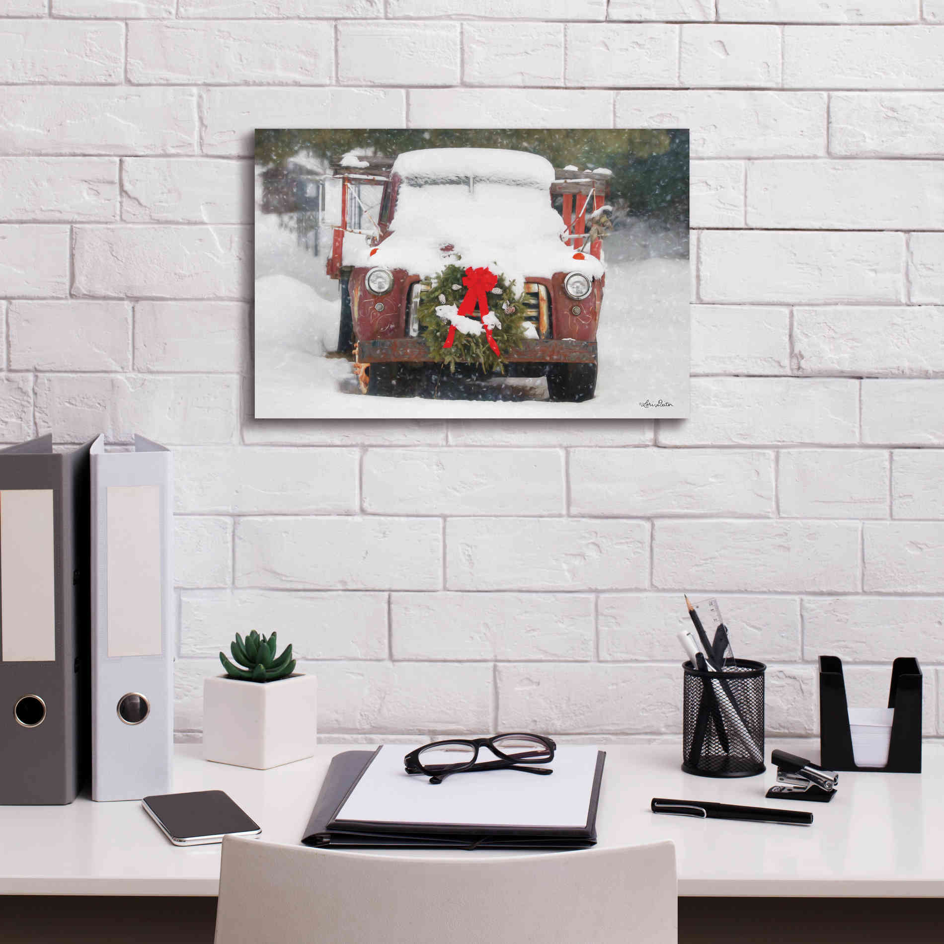 'Christmas Farm Truck' by Lori Deiter, Canvas Wall Art,18 x 12