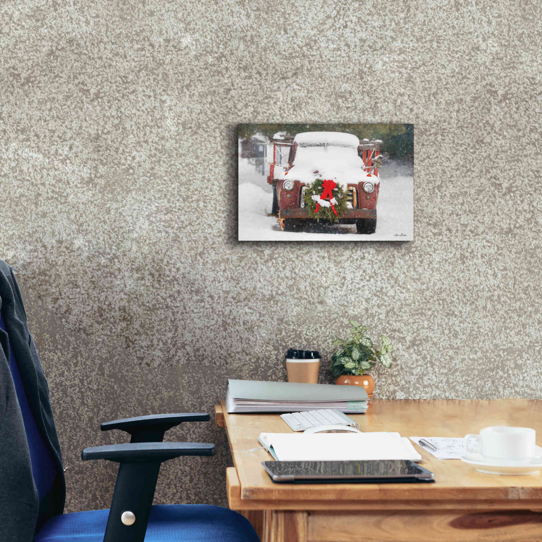 'Christmas Farm Truck' by Lori Deiter, Canvas Wall Art,18 x 12