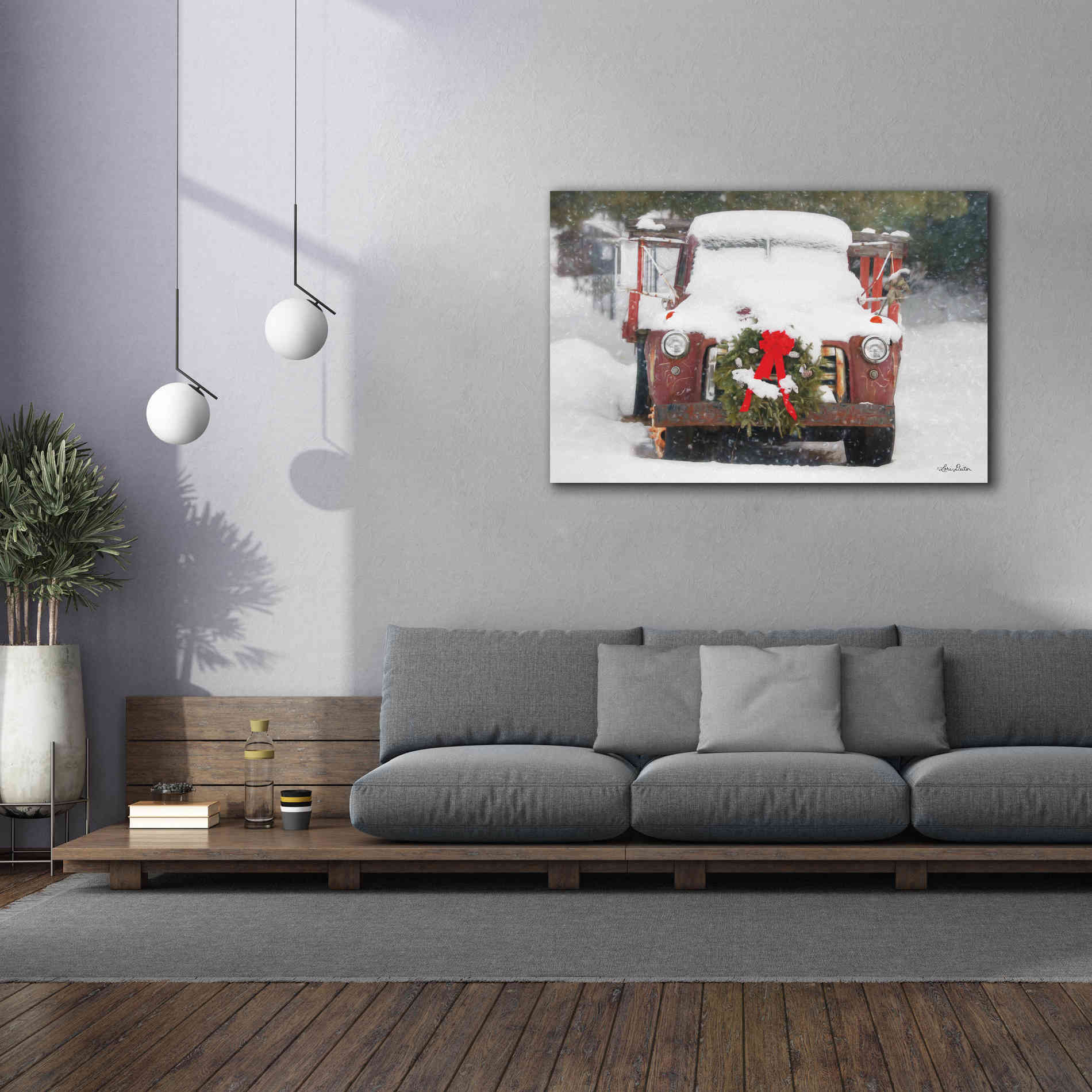 'Christmas Farm Truck' by Lori Deiter, Canvas Wall Art,60 x 40