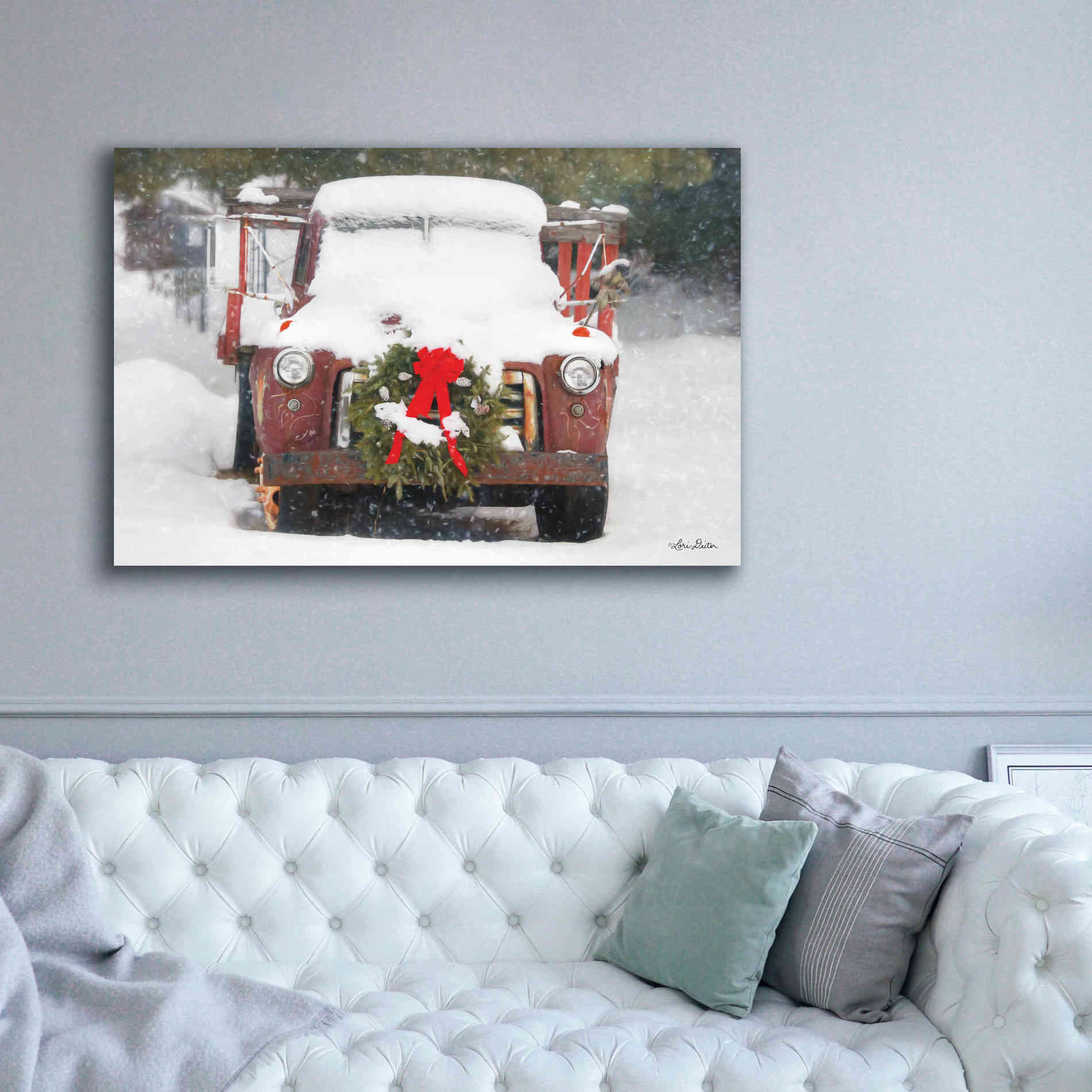 'Christmas Farm Truck' by Lori Deiter, Canvas Wall Art,60 x 40