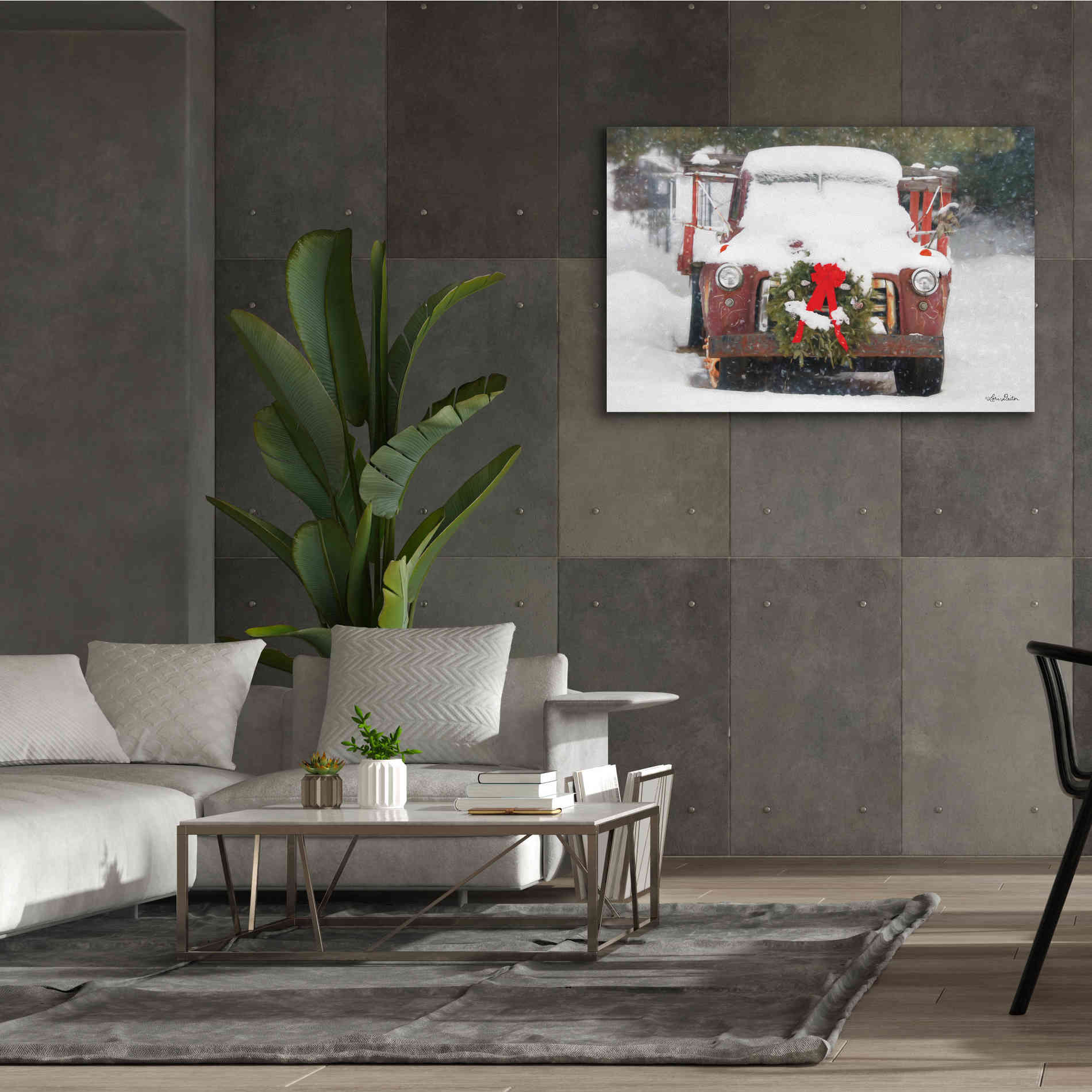 'Christmas Farm Truck' by Lori Deiter, Canvas Wall Art,60 x 40