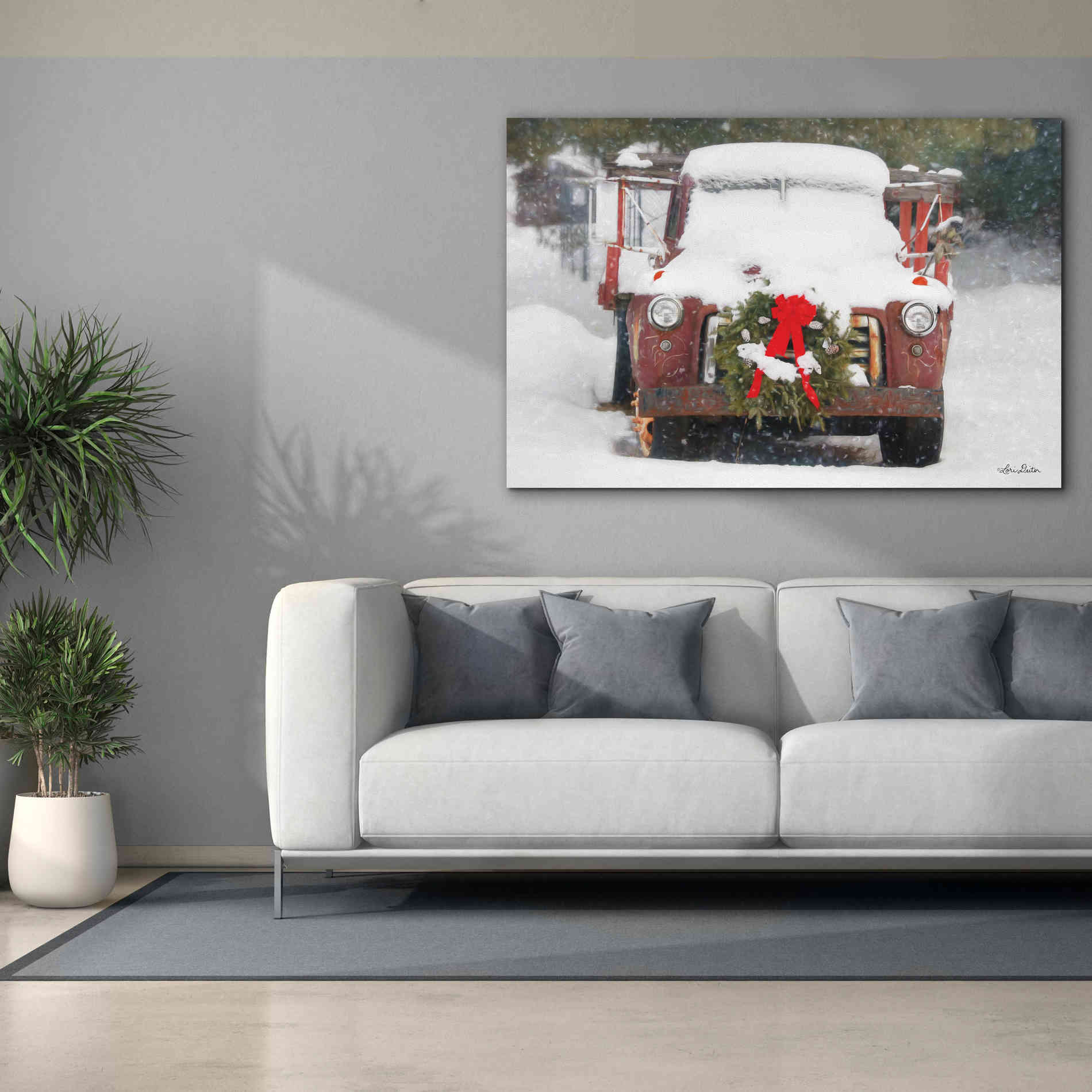 'Christmas Farm Truck' by Lori Deiter, Canvas Wall Art,60 x 40