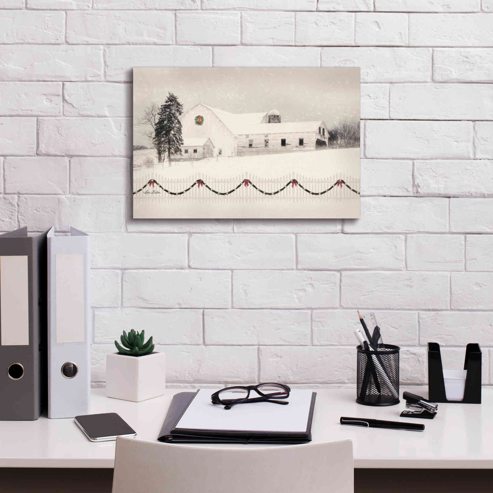 'Snowy Barn on a Hill' by Lori Deiter, Canvas Wall Art,18 x 12