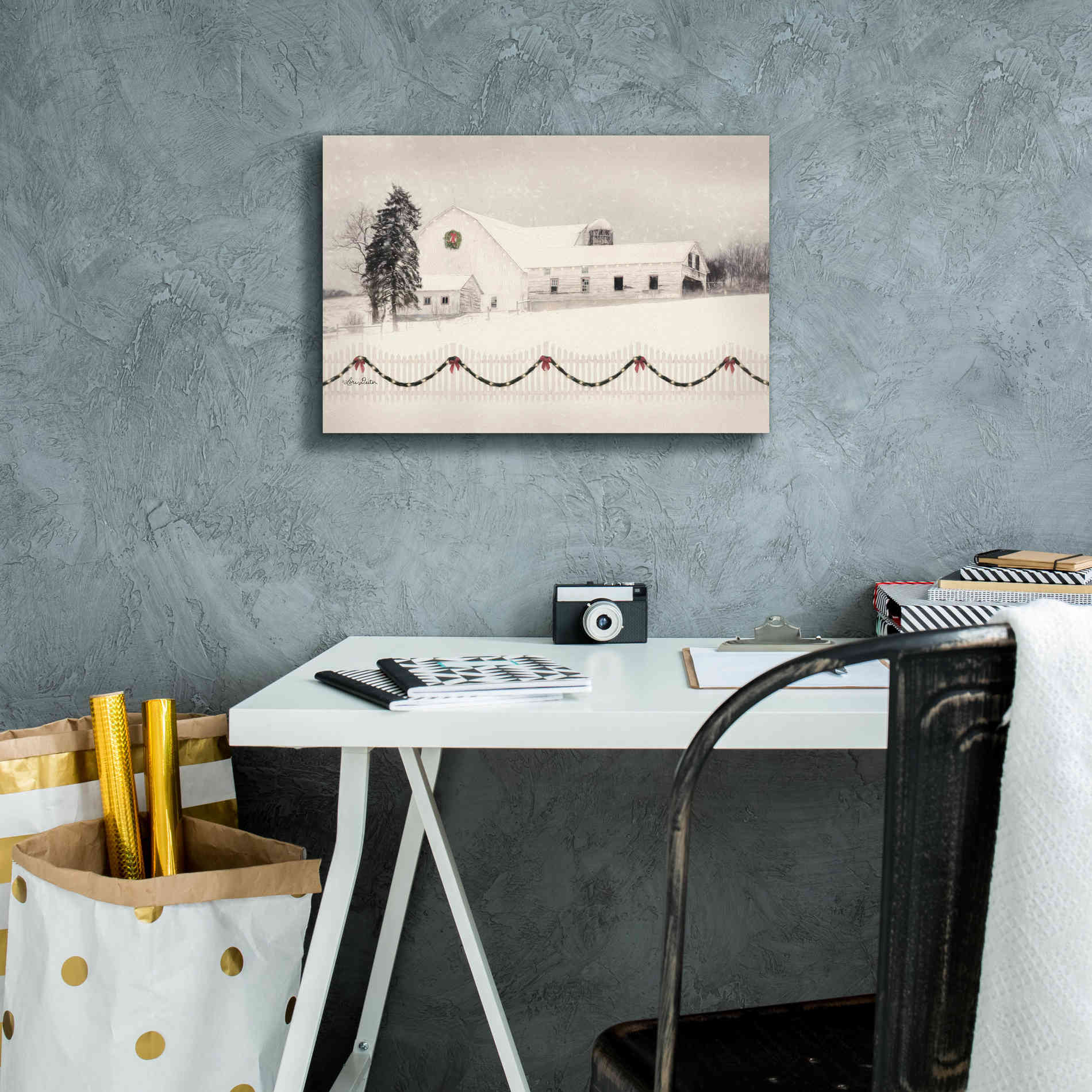 'Snowy Barn on a Hill' by Lori Deiter, Canvas Wall Art,18 x 12