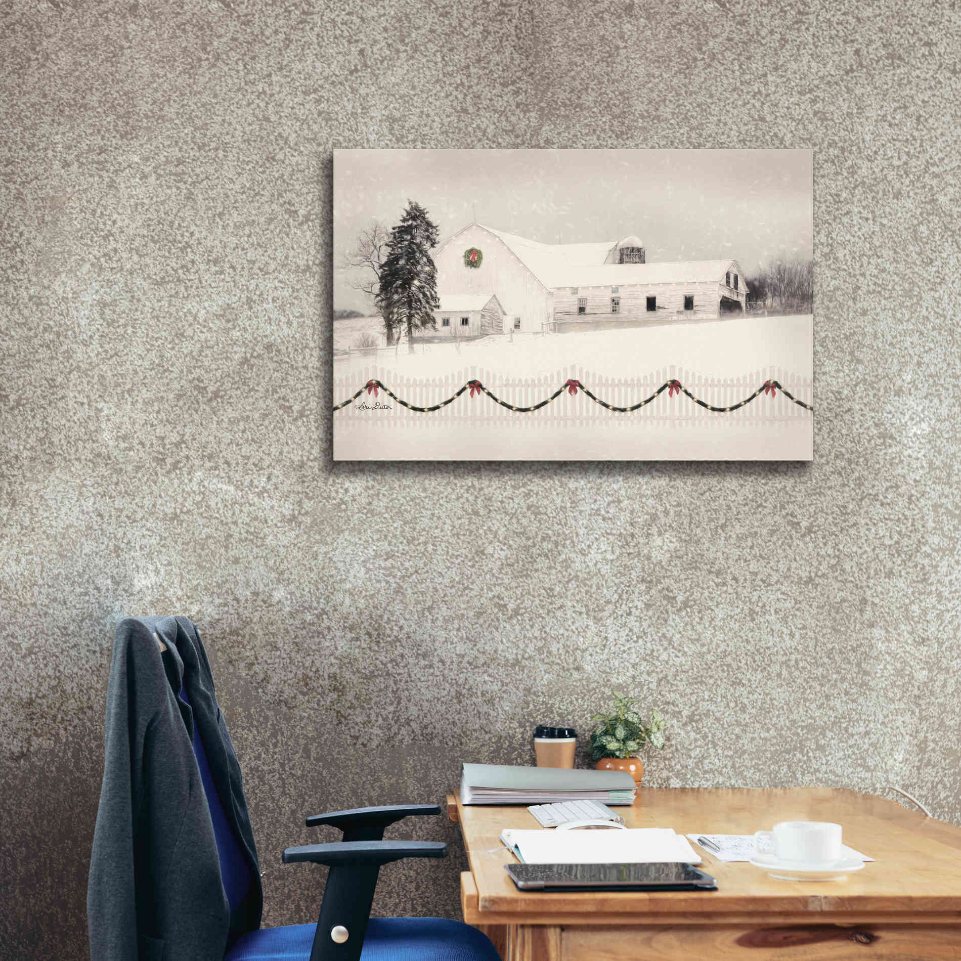 'Snowy Barn on a Hill' by Lori Deiter, Canvas Wall Art,40 x 26
