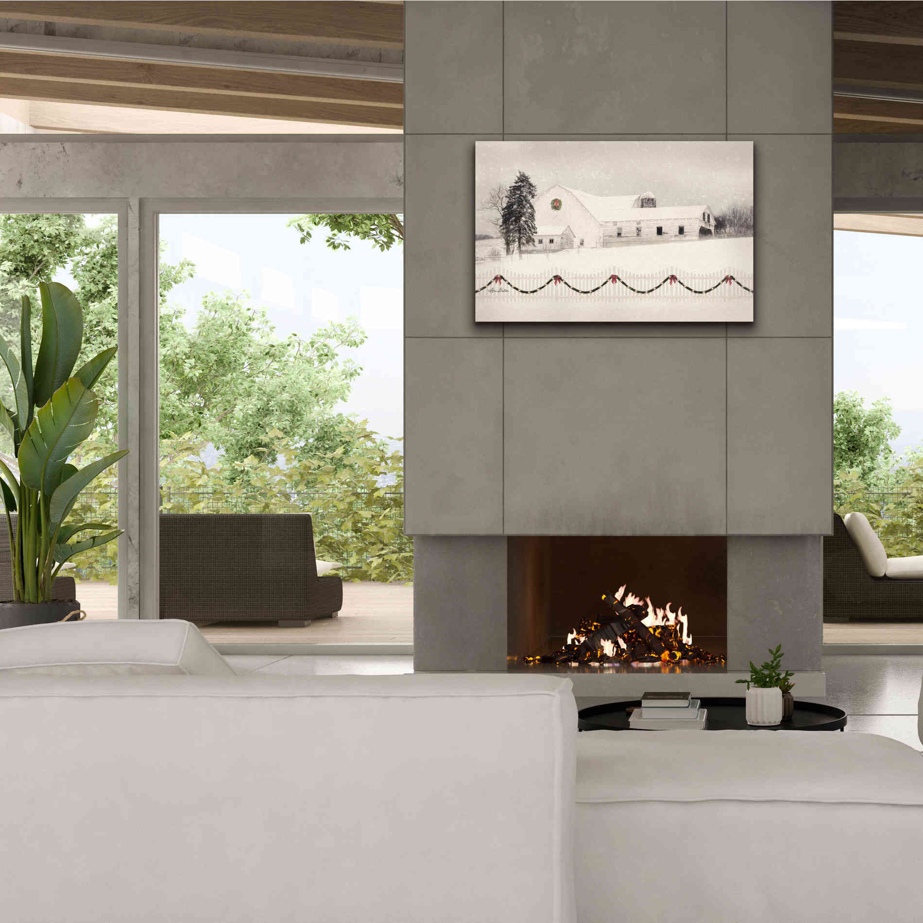 'Snowy Barn on a Hill' by Lori Deiter, Canvas Wall Art,40 x 26