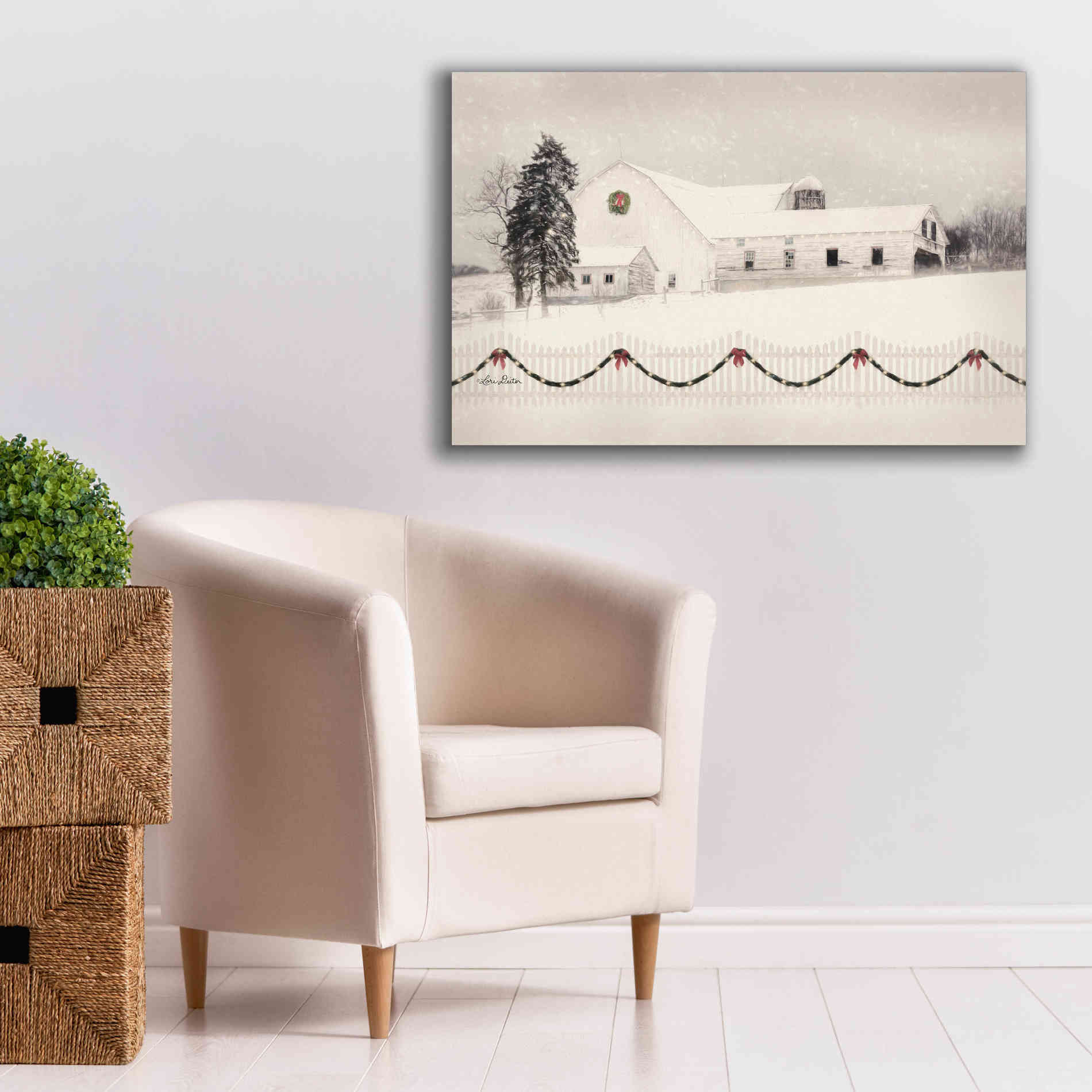 'Snowy Barn on a Hill' by Lori Deiter, Canvas Wall Art,40 x 26