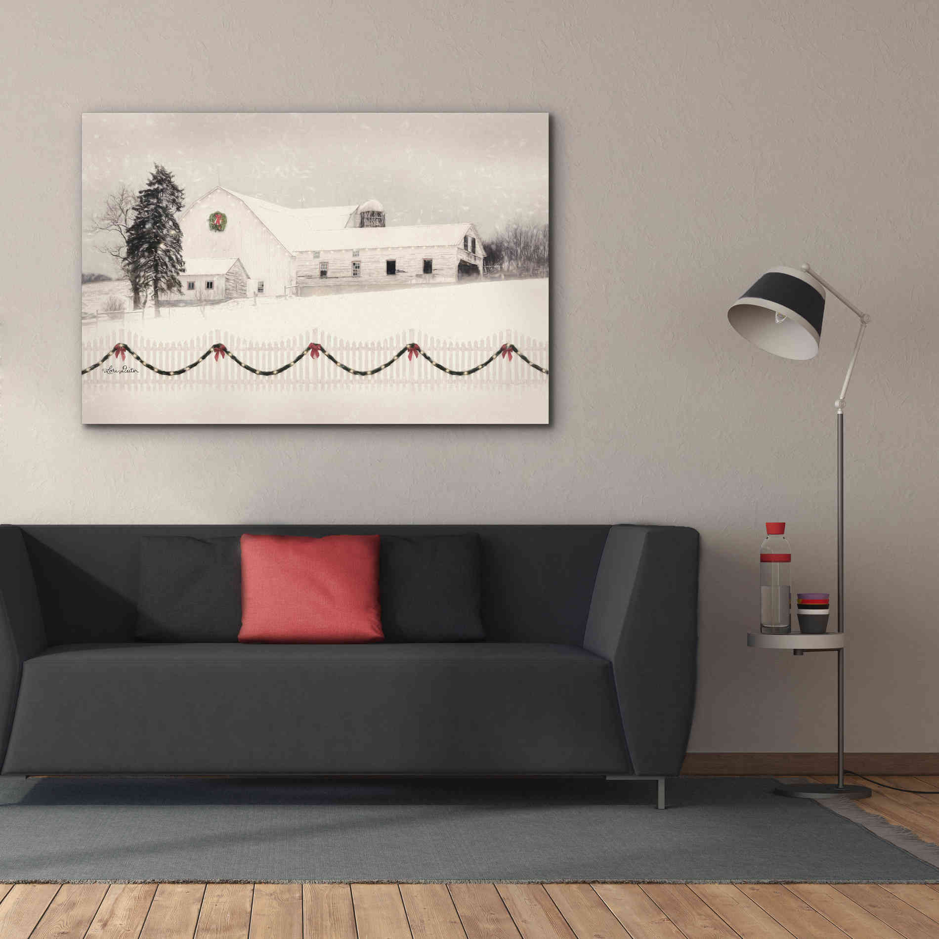 'Snowy Barn on a Hill' by Lori Deiter, Canvas Wall Art,60 x 40