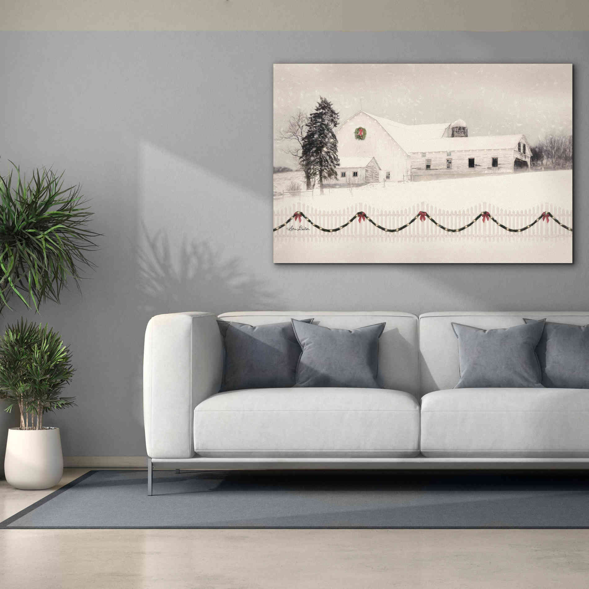'Snowy Barn on a Hill' by Lori Deiter, Canvas Wall Art,60 x 40