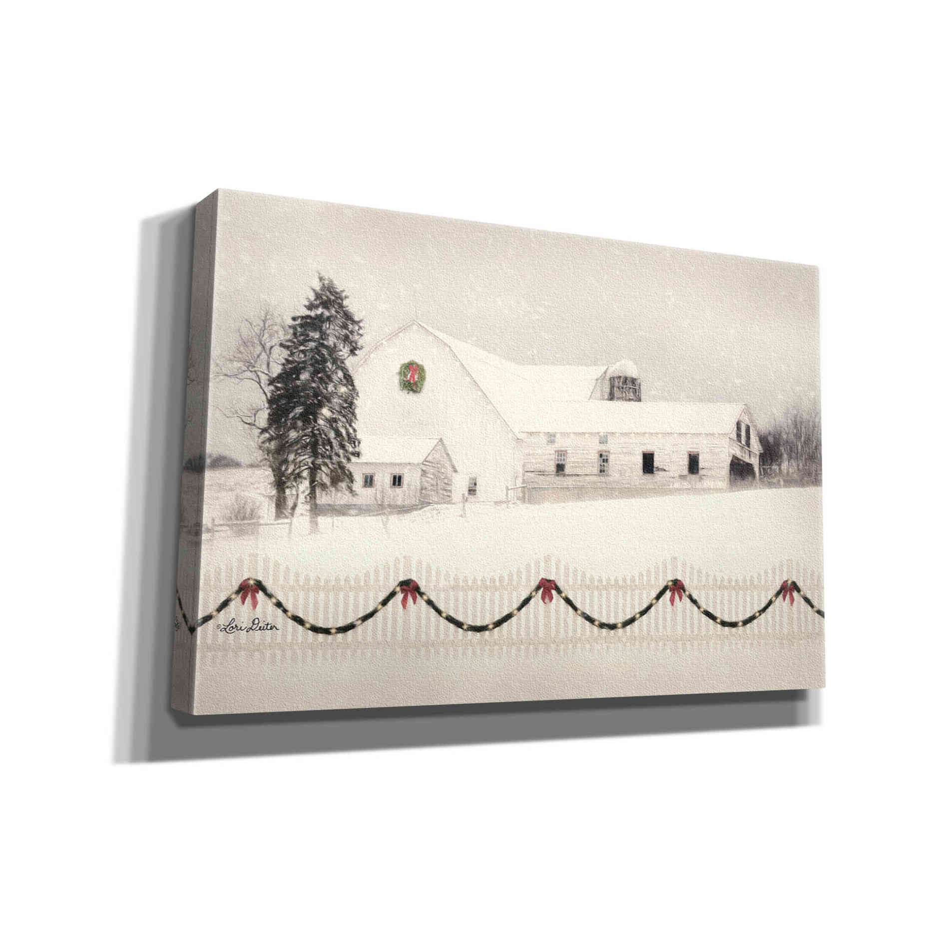 'Snowy Barn on a Hill' by Lori Deiter, Canvas Wall Art