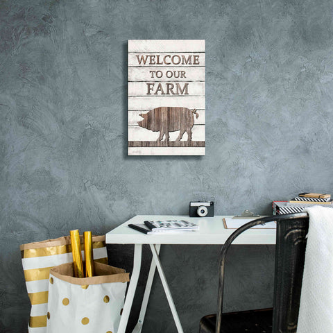 Image of 'Pig Welcome to Our Farm' by Lori Deiter, Canvas Wall Art,12 x 18