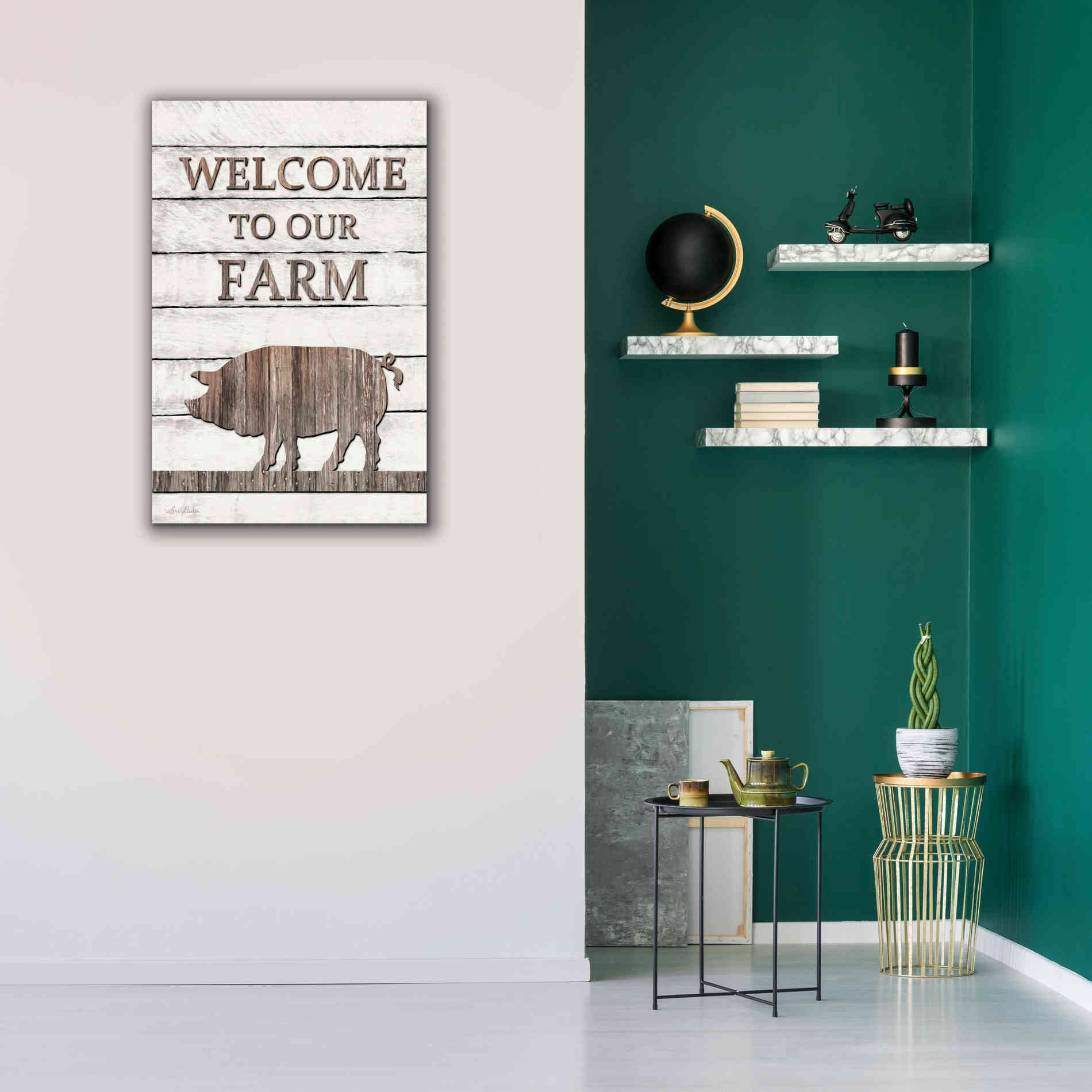 'Pig Welcome to Our Farm' by Lori Deiter, Canvas Wall Art,26 x 40