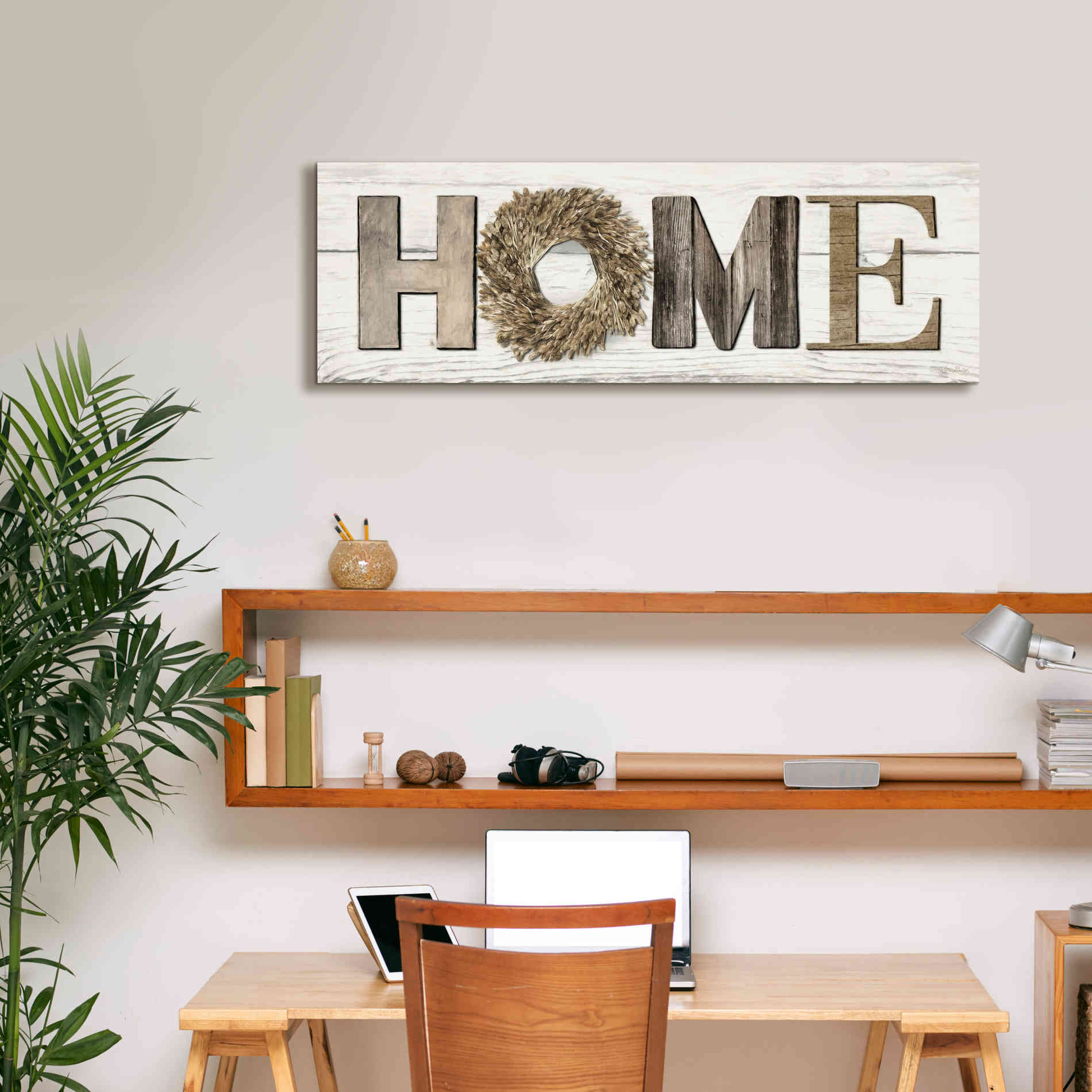 'Home in Beige' by Lori Deiter, Canvas Wall Art,36 x 12