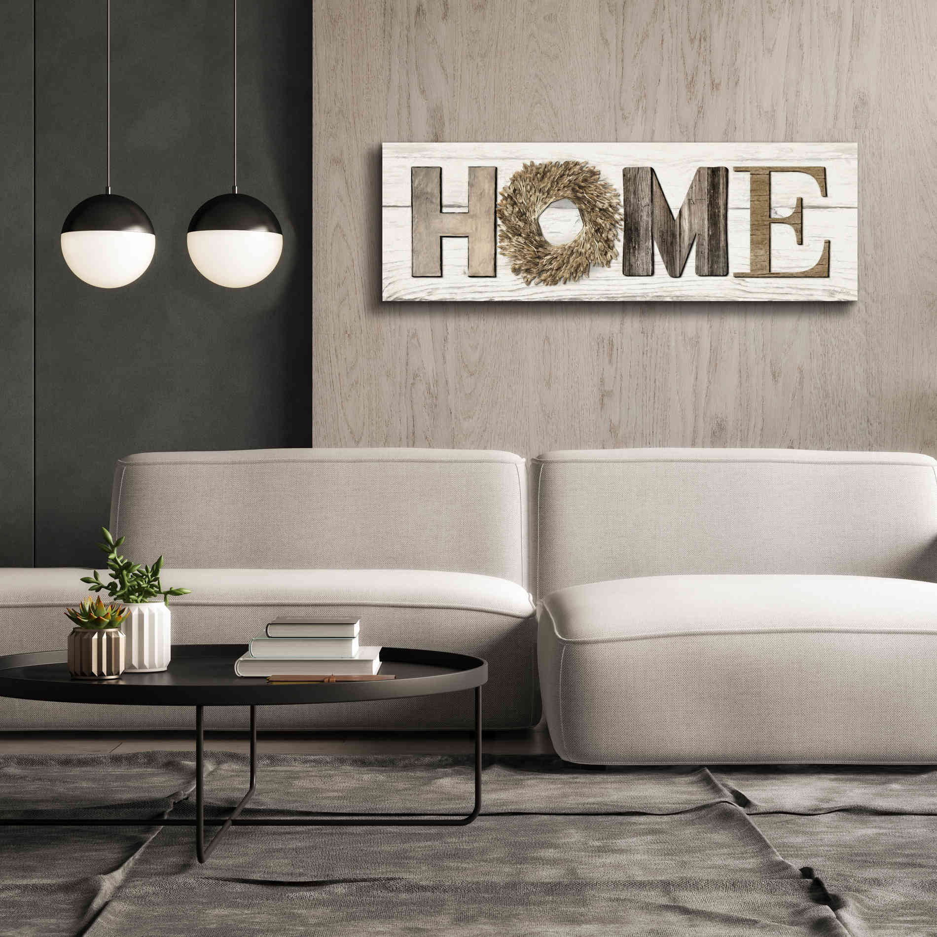 'Home in Beige' by Lori Deiter, Canvas Wall Art,60 x 20