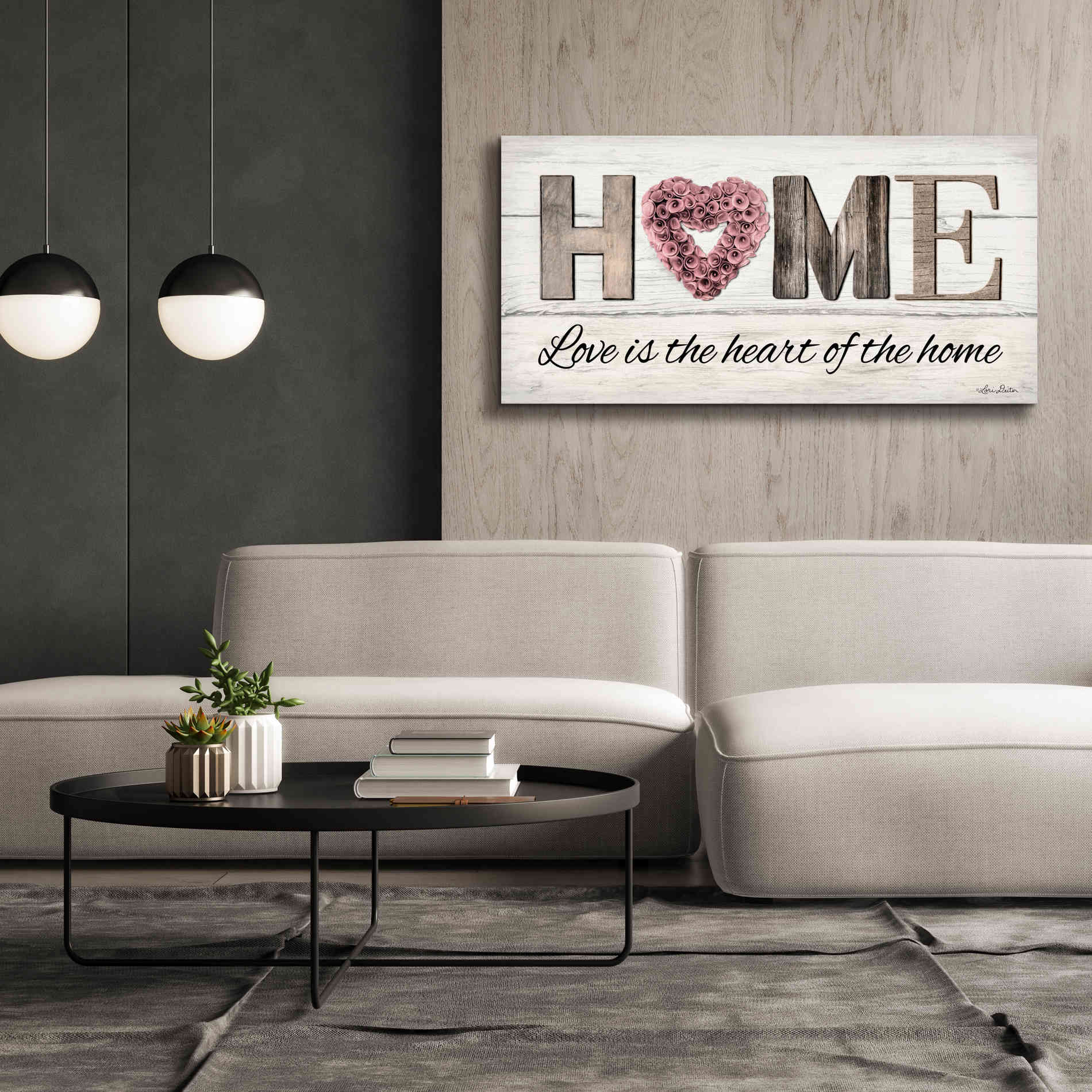 'Love is the Heart of the Home' by Lori Deiter, Canvas Wall Art,60 x 30