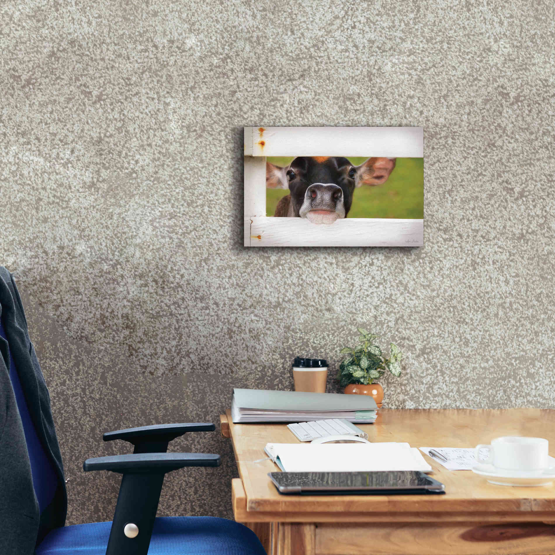 'Cow at Fence' by Lori Deiter, Canvas Wall Art,18 x 12