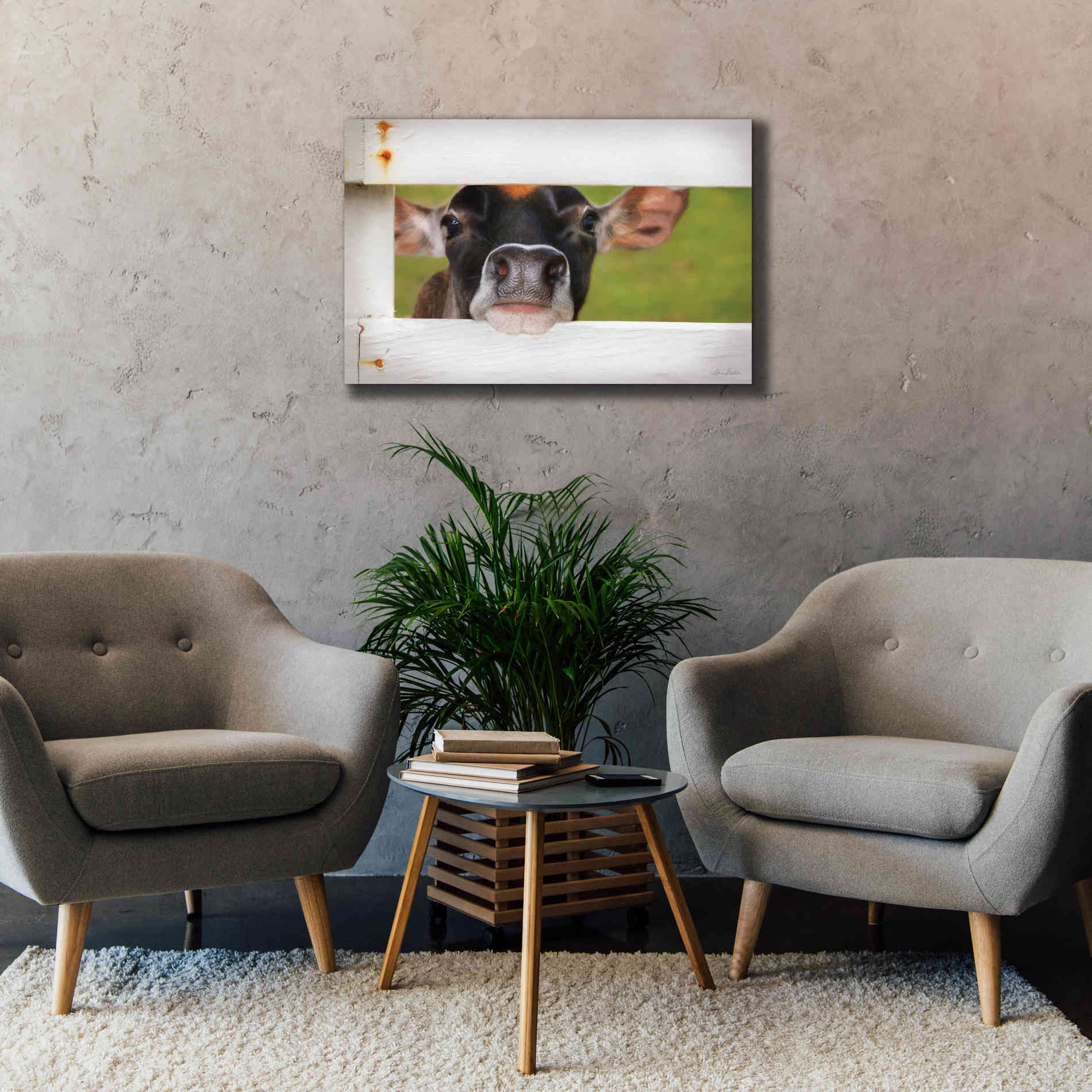 'Cow at Fence' by Lori Deiter, Canvas Wall Art,40 x 26