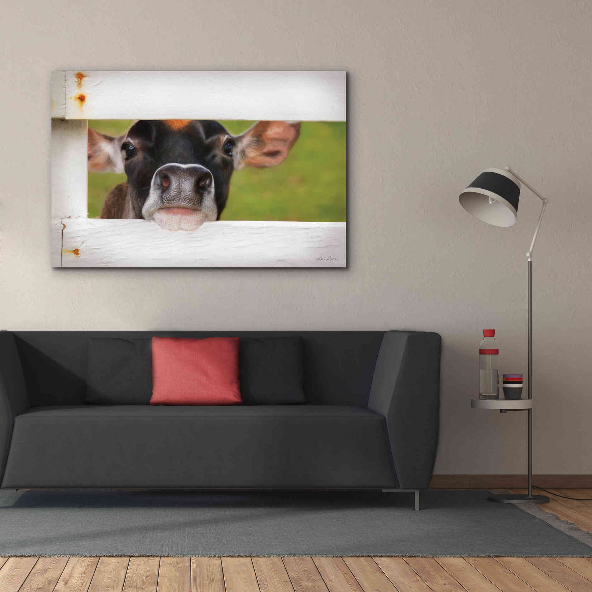 'Cow at Fence' by Lori Deiter, Canvas Wall Art,60 x 40