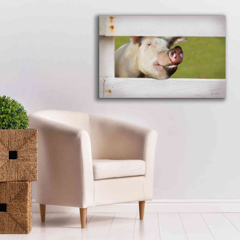 Image of 'Pig at Fence' by Lori Deiter, Canvas Wall Art,40 x 26