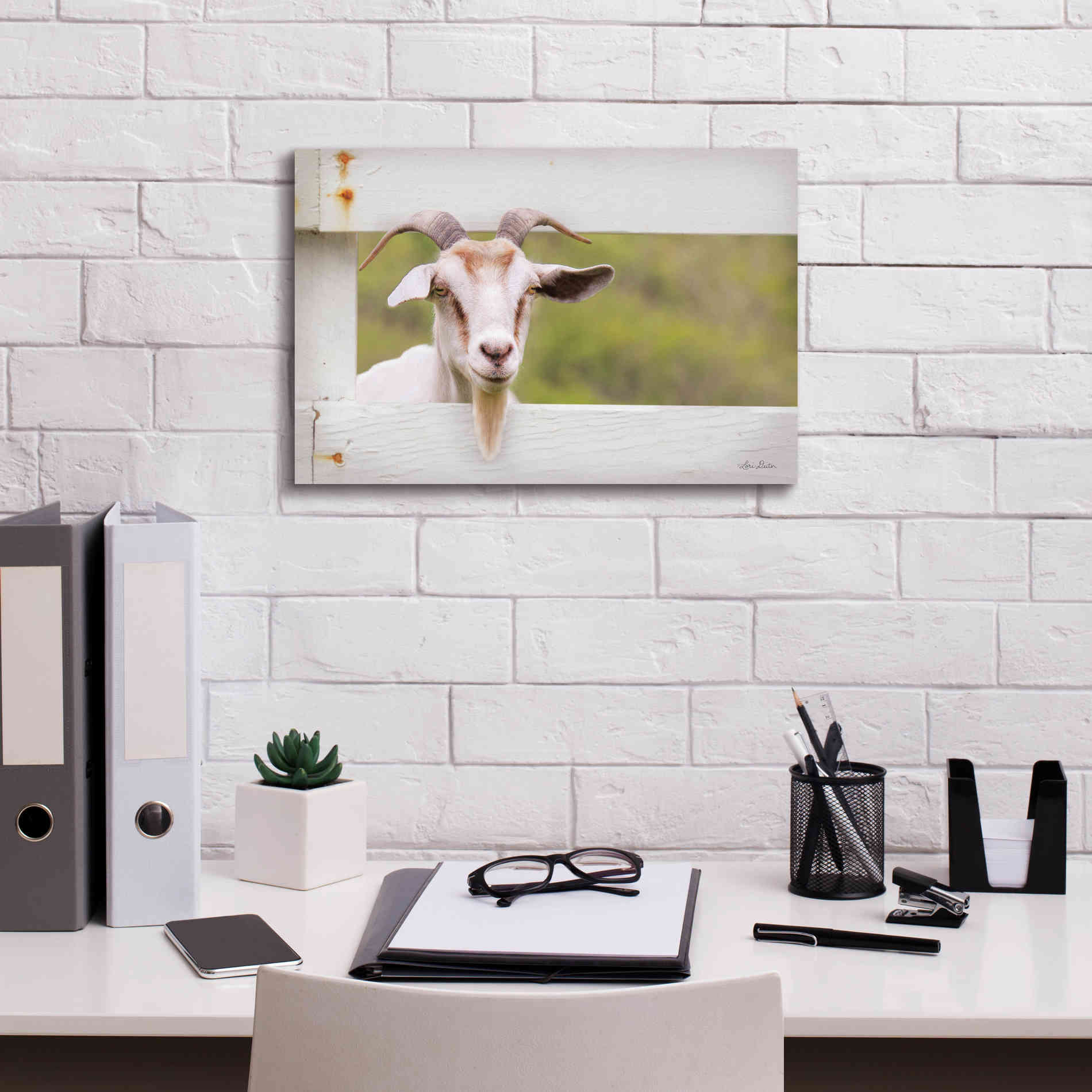 'Goat at Fence' by Lori Deiter, Canvas Wall Art,18 x 12