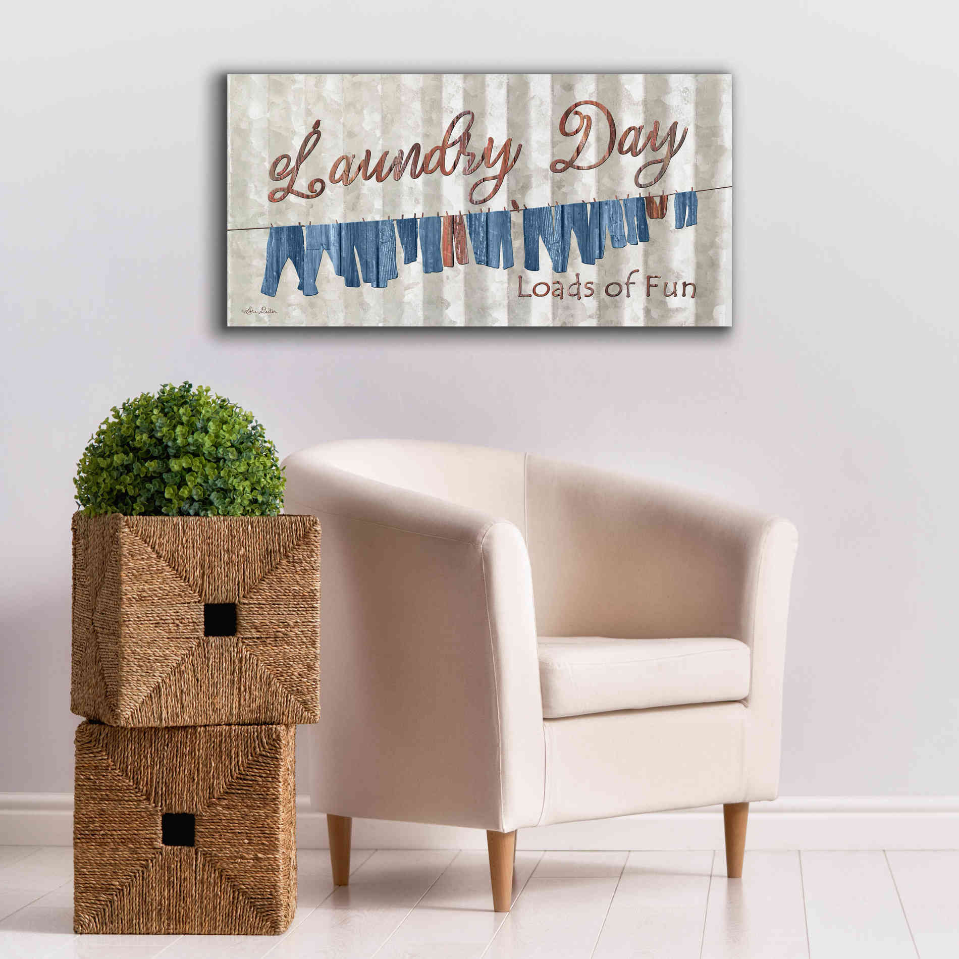 'Laundry Day Loads of Fun' by Lori Deiter, Canvas Wall Art,40 x 20