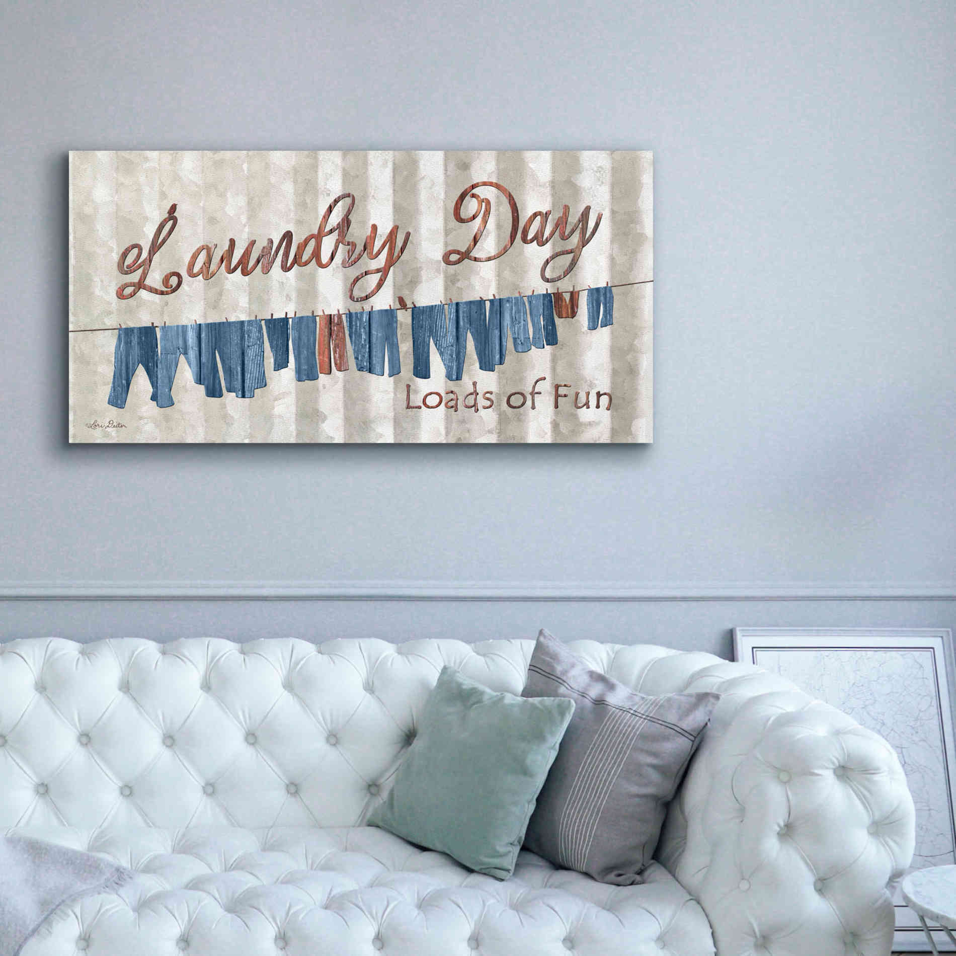 'Laundry Day Loads of Fun' by Lori Deiter, Canvas Wall Art,60 x 30