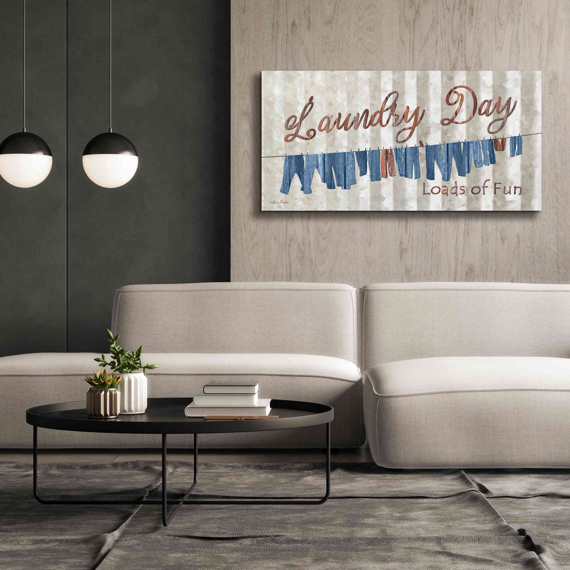 'Laundry Day Loads of Fun' by Lori Deiter, Canvas Wall Art,60 x 30