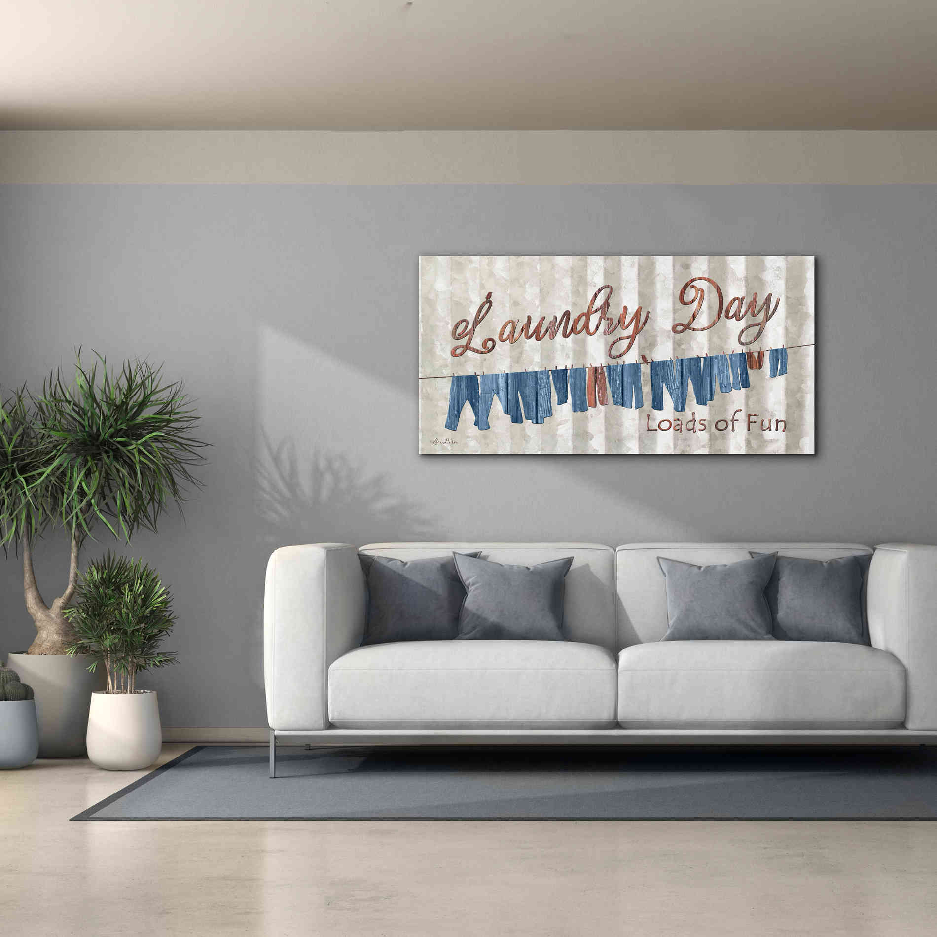 'Laundry Day Loads of Fun' by Lori Deiter, Canvas Wall Art,60 x 30