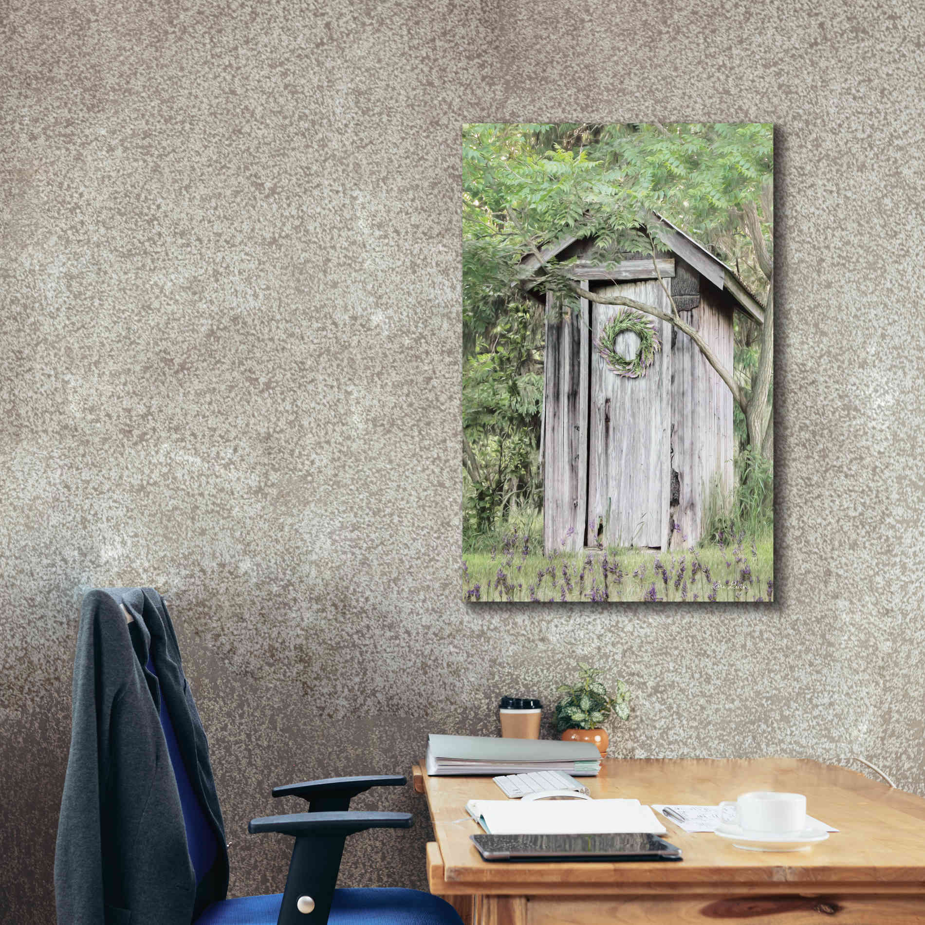 'Lavender Outhouse' by Lori Deiter, Canvas Wall Art,26 x 40