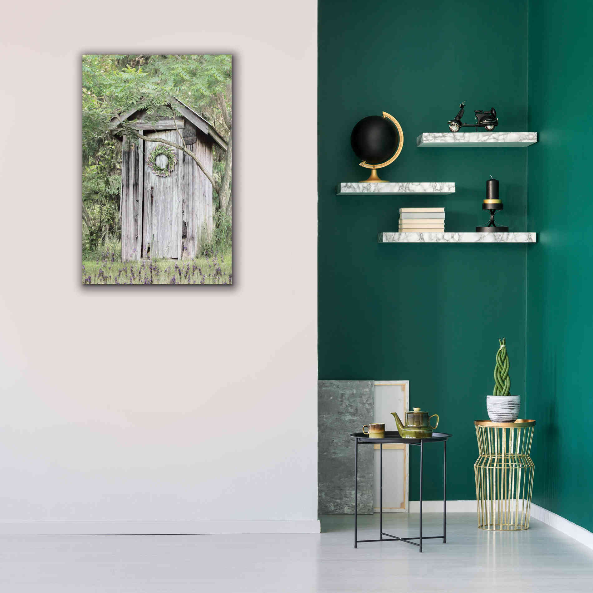 'Lavender Outhouse' by Lori Deiter, Canvas Wall Art,26 x 40