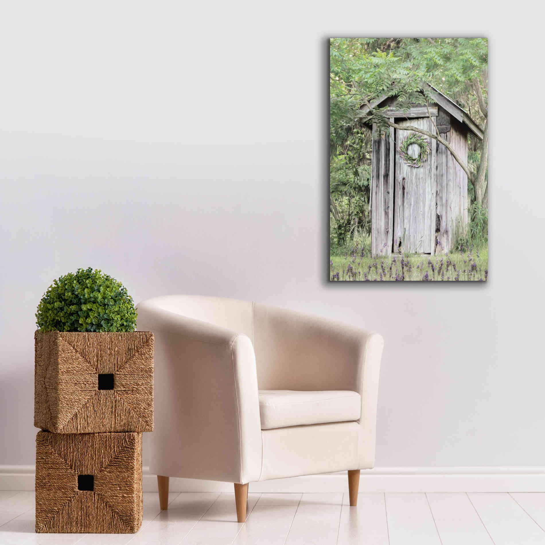 'Lavender Outhouse' by Lori Deiter, Canvas Wall Art,26 x 40